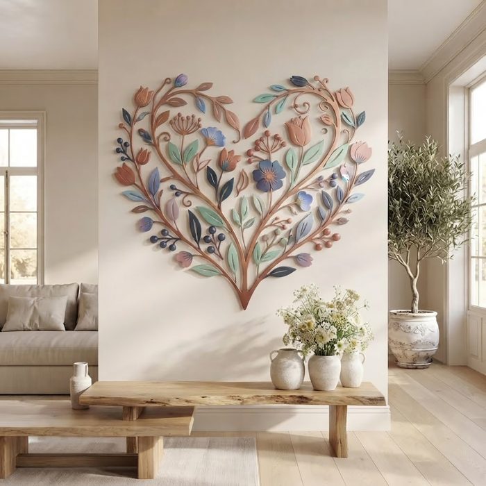 Floral Heart Metal Wall Art