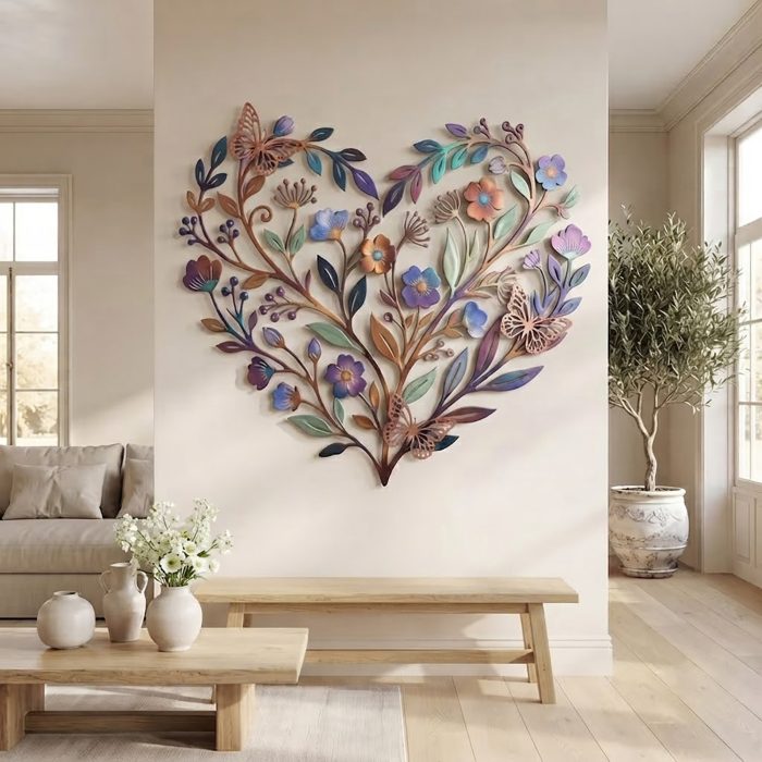 Butterfly Floral Heart Metal Wall Art
