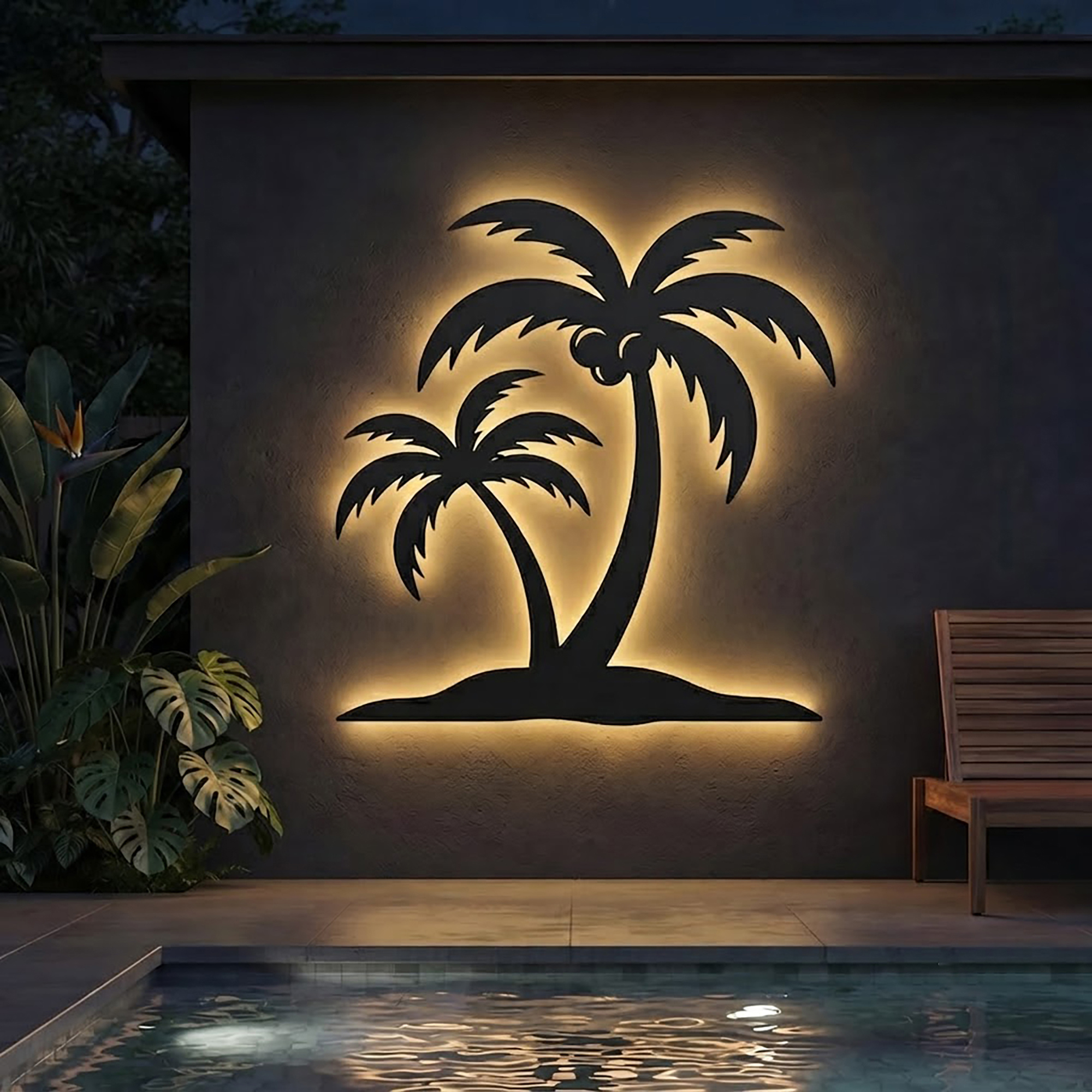 Palm Tree LED Metal Wall Art