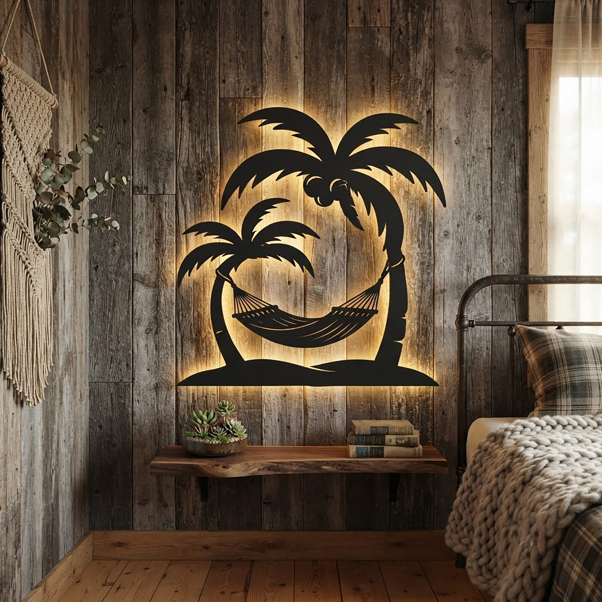 Palm Tree Hammock LED Metal Wall Art - product view 2