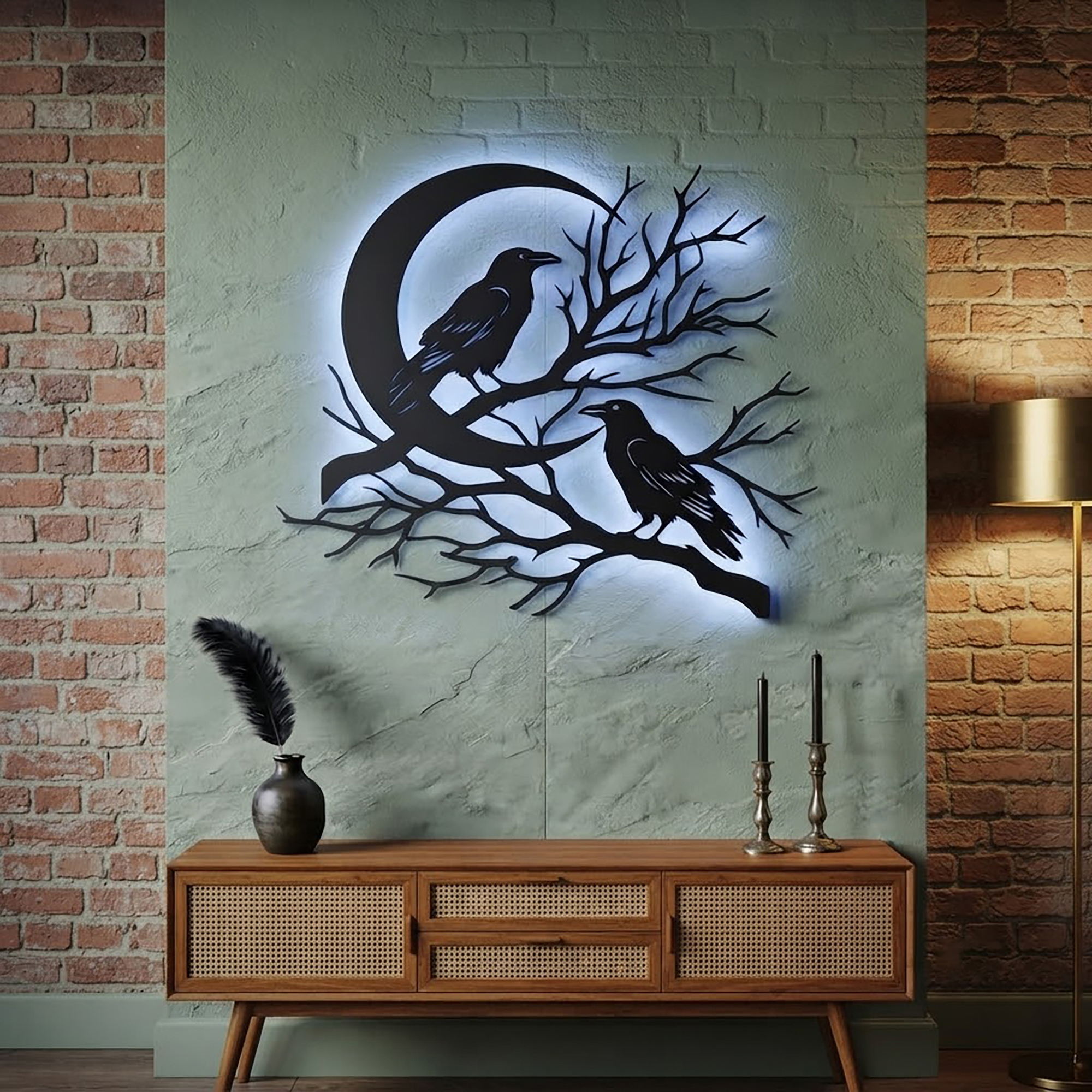 Raven Moon LED Metal Wall Art - product view 2
