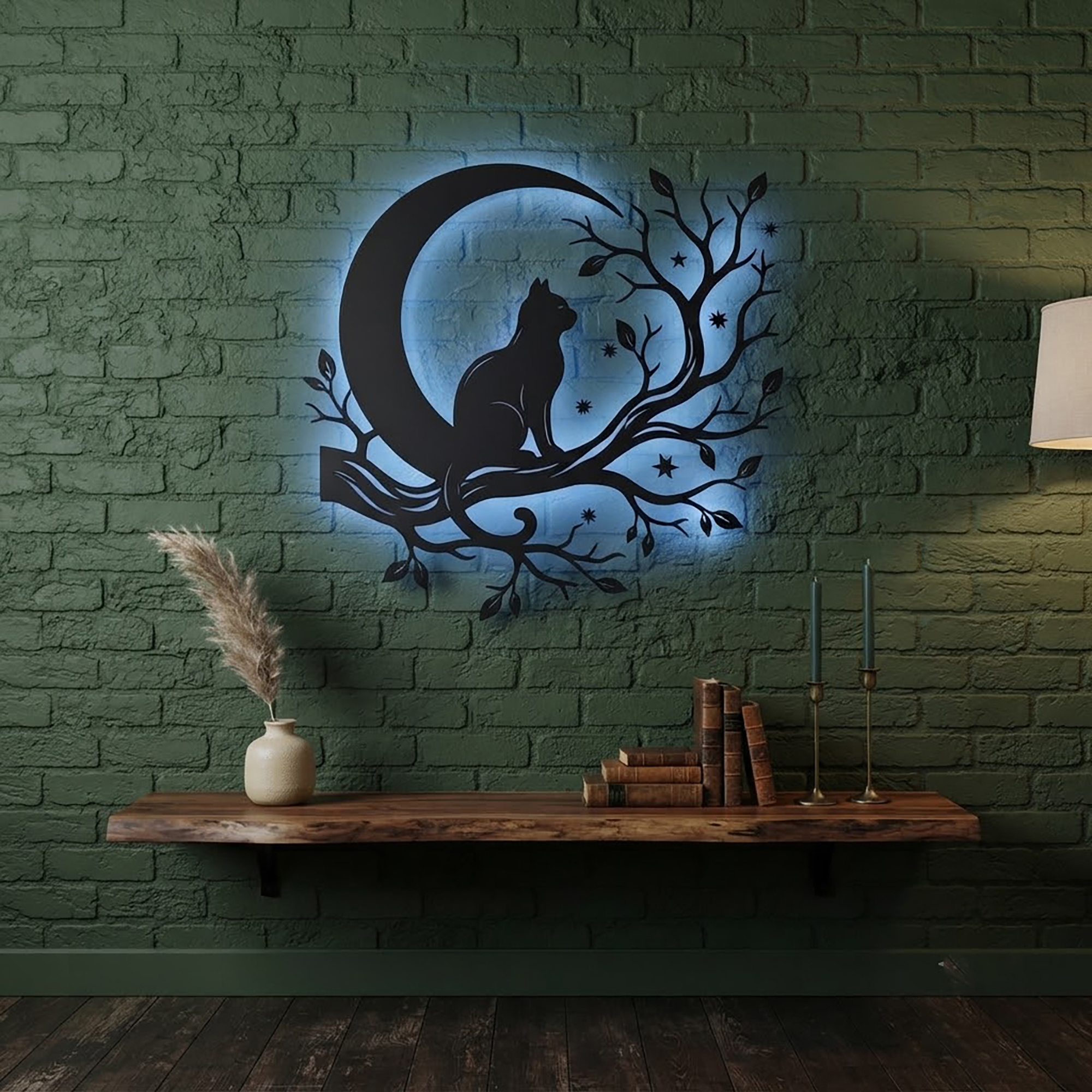 Black Cat Moon LED Metal Wall Art - product view 2