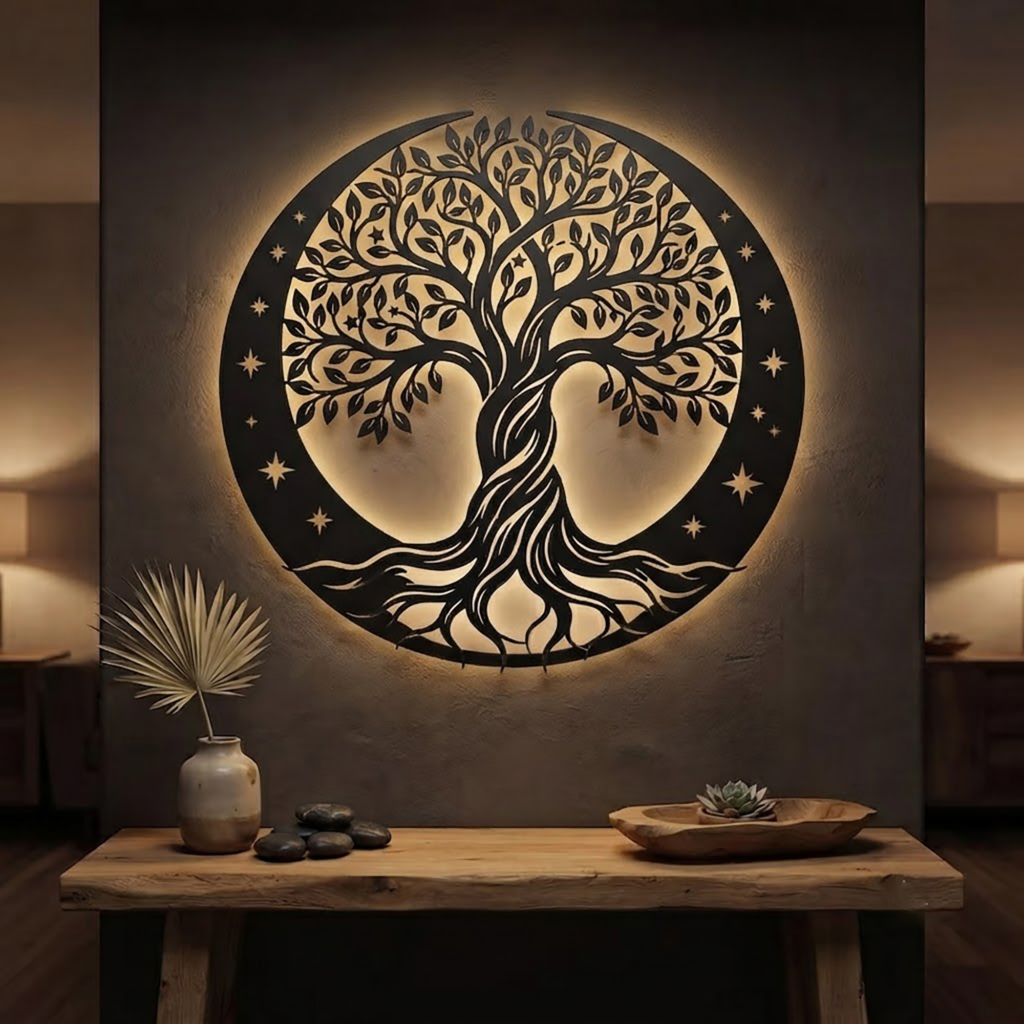 Celestial Tree of Life LED Metal Wall Art