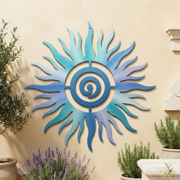 Blue Spiral Sun Metal Wall Art