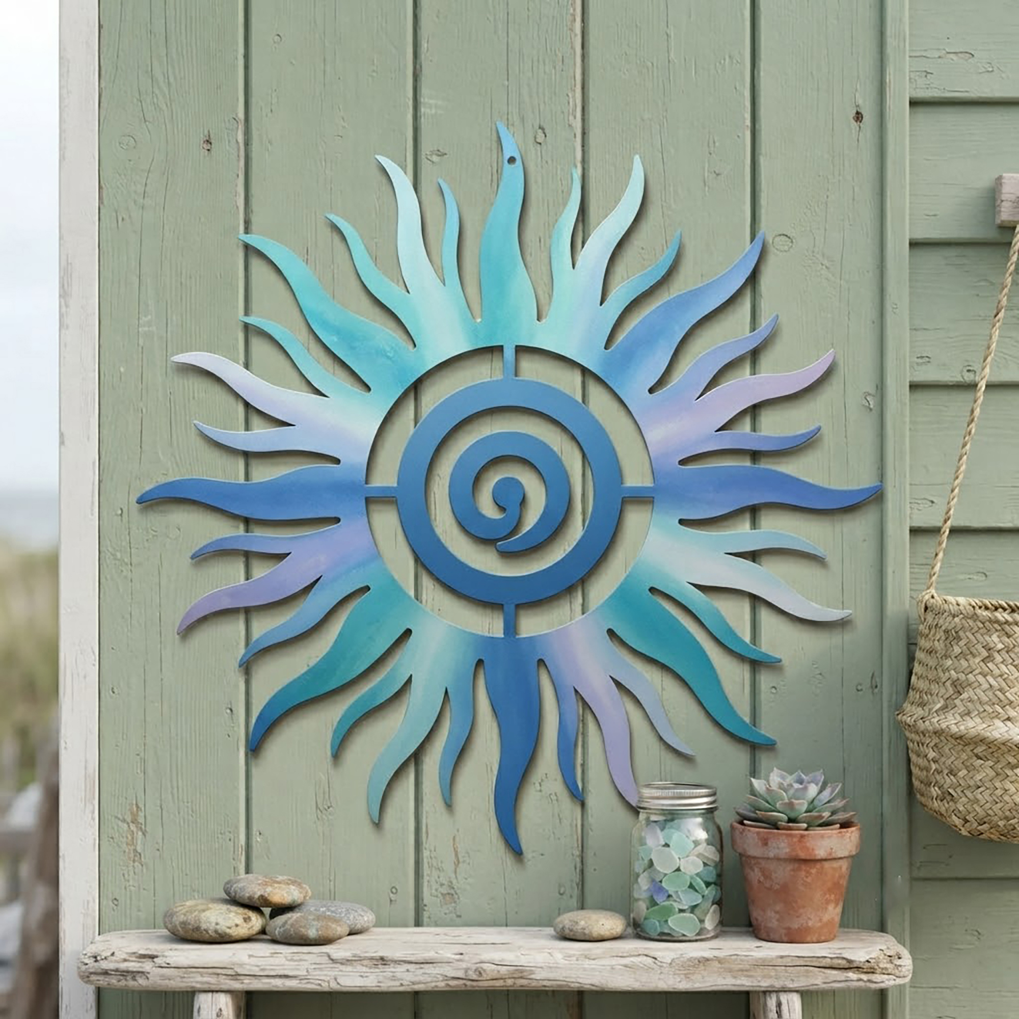 Blue Spiral Sun Metal Wall Art - product view 2