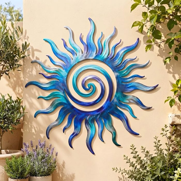 Blue Spiral Sun Metal Wall Art