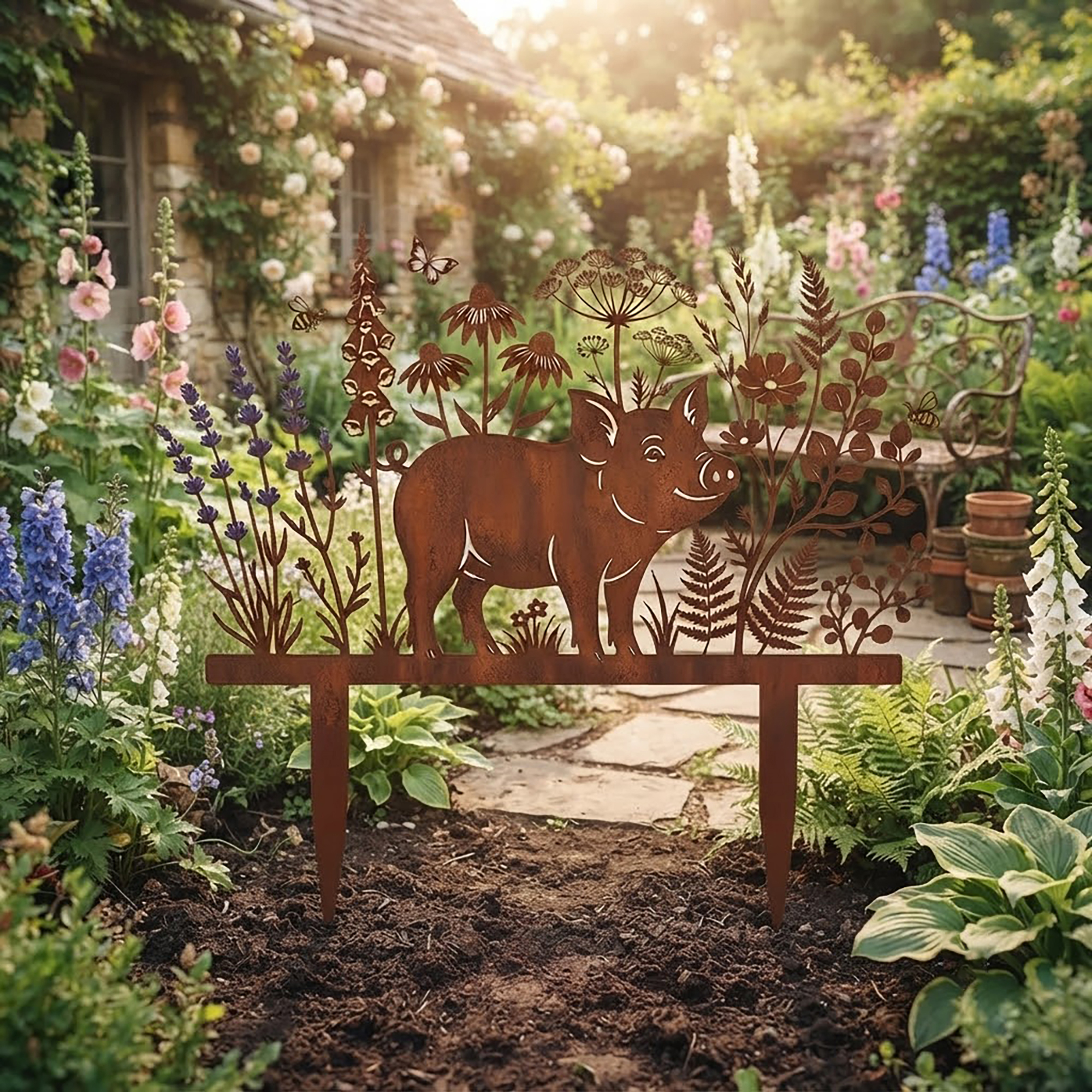 Pig Metal Garden Stake - product view 2