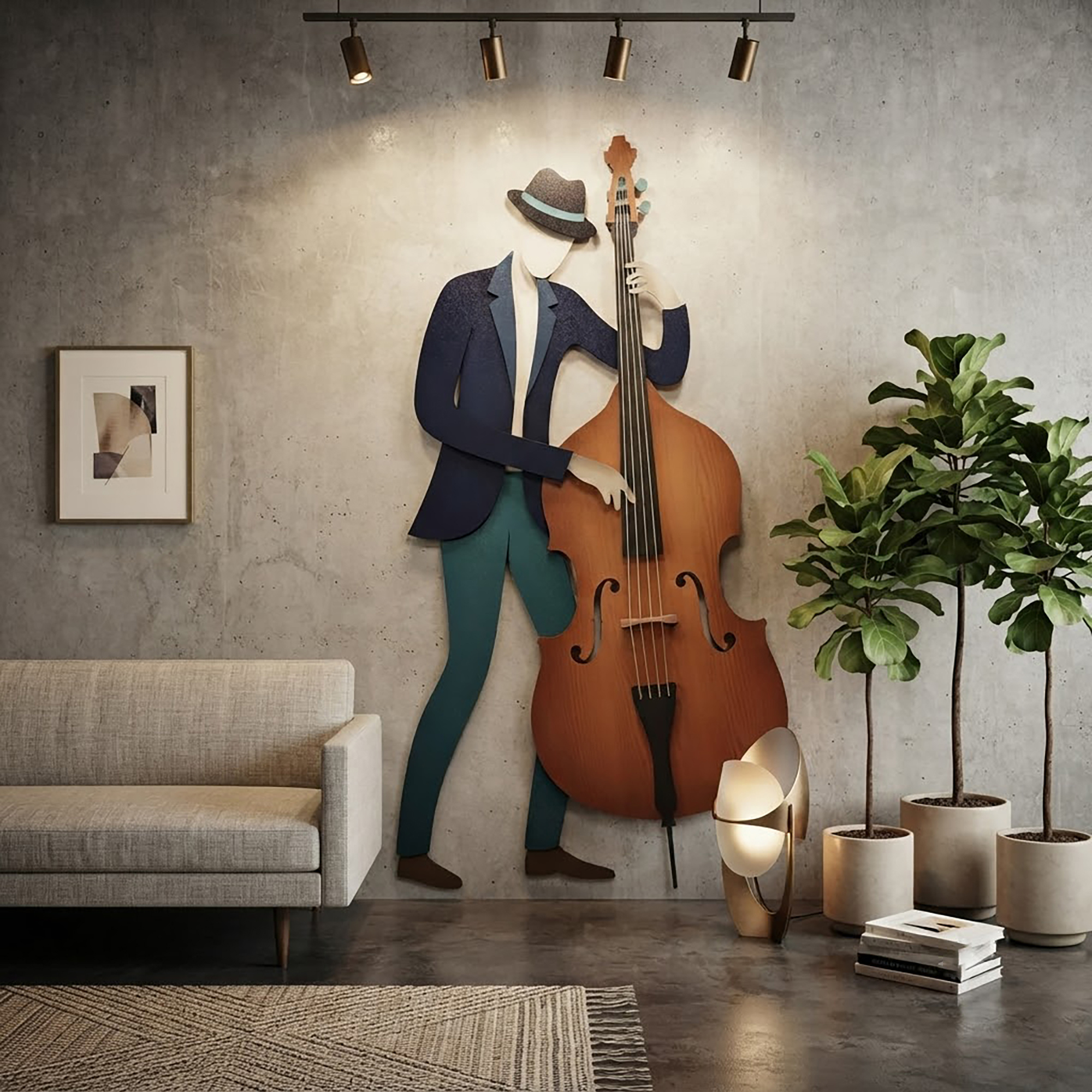Double Bass Player Metal Wall Art - product view 2