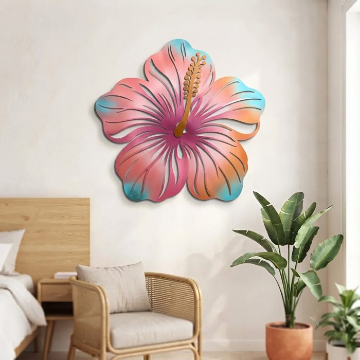 Colorful Hibiscus Metal Wall Art
