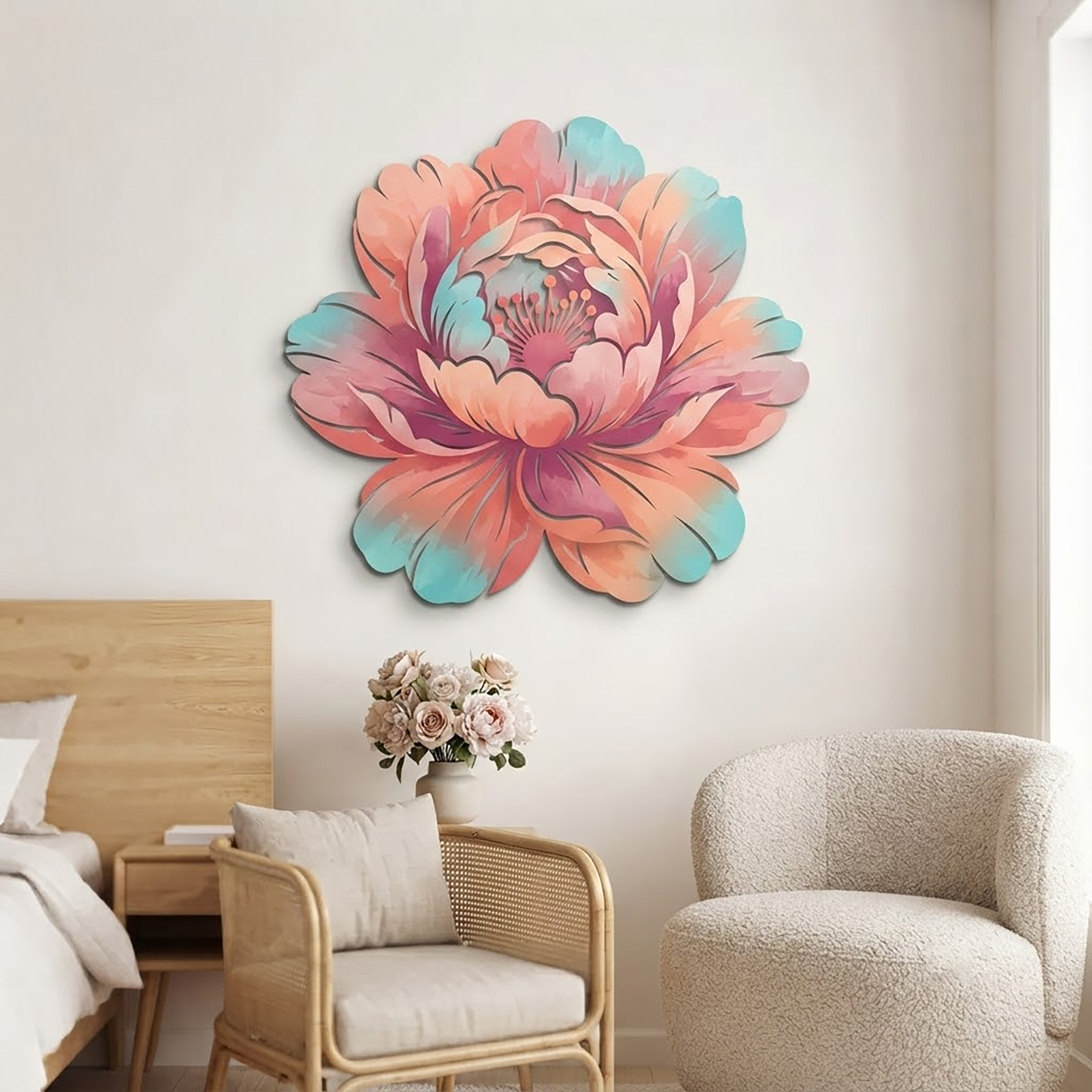Colorful Peony Metal Wall Art