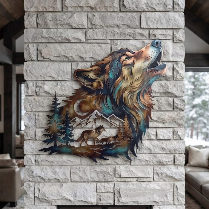 Howling Wolf Metal Wall Art