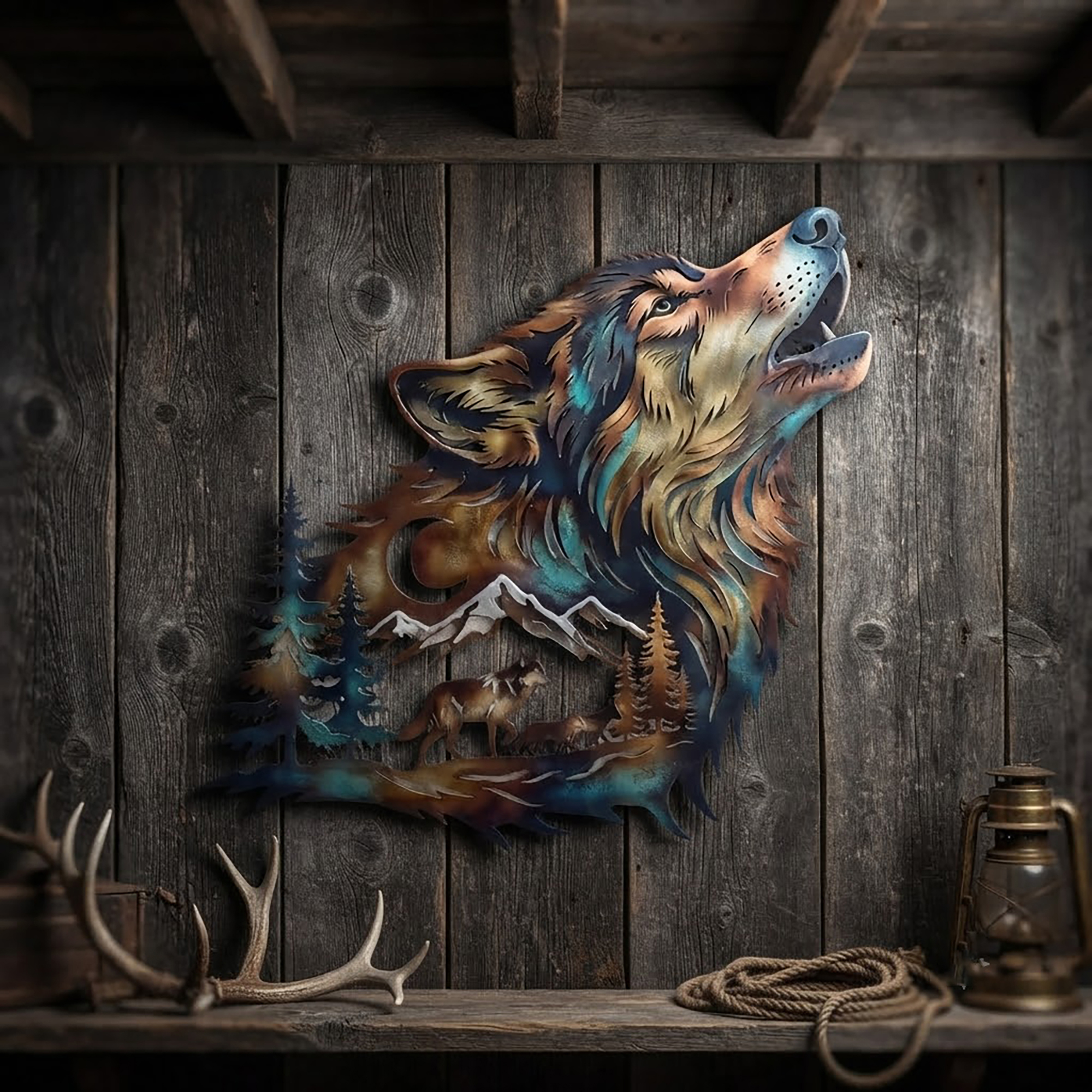 Howling Wolf Metal Wall Art - product view 2