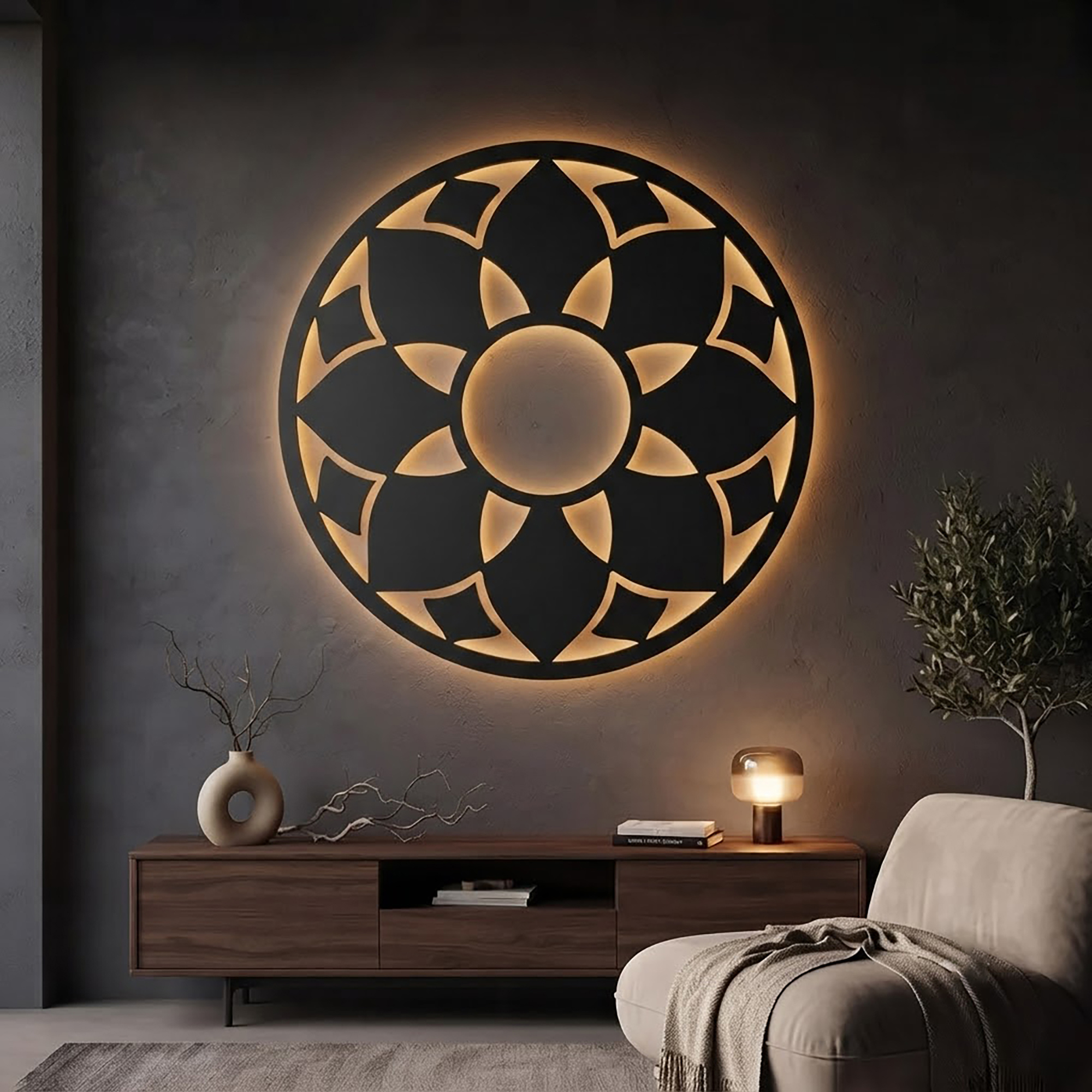 Floral Mandala LED Metal Wall Art