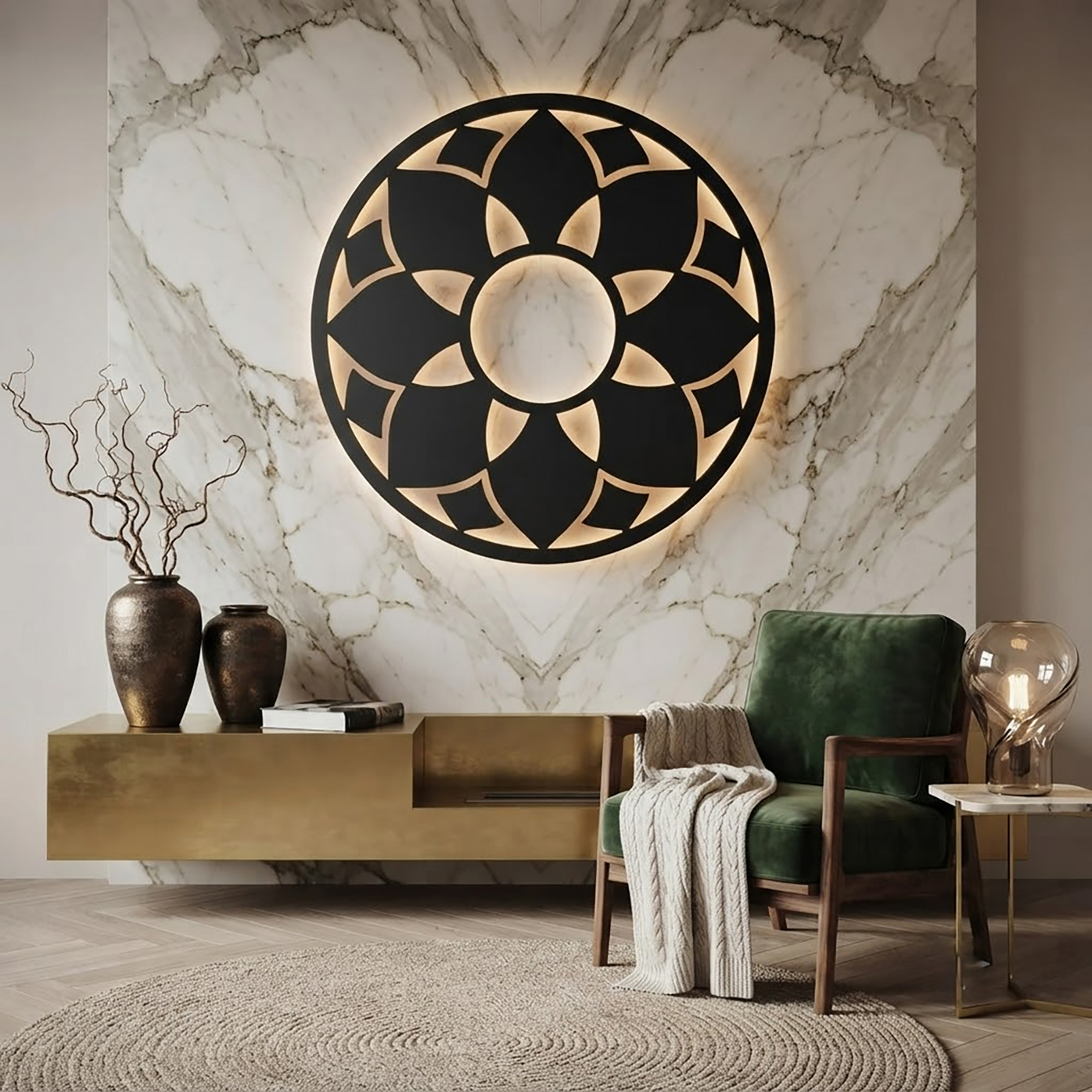 Floral Mandala LED Metal Wall Art - product view 2