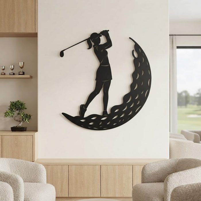 Female Golfer Metal Wall Art