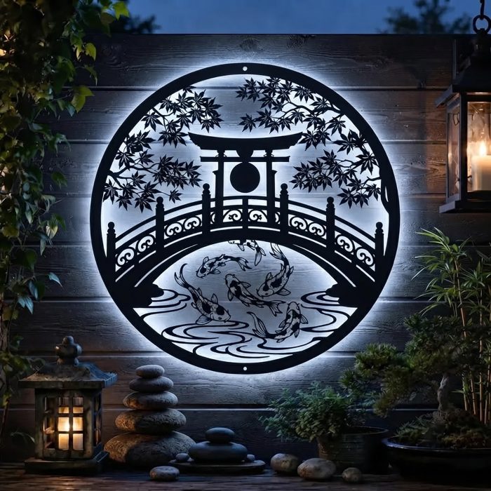 Japanese Garden LED Metal Wall Art