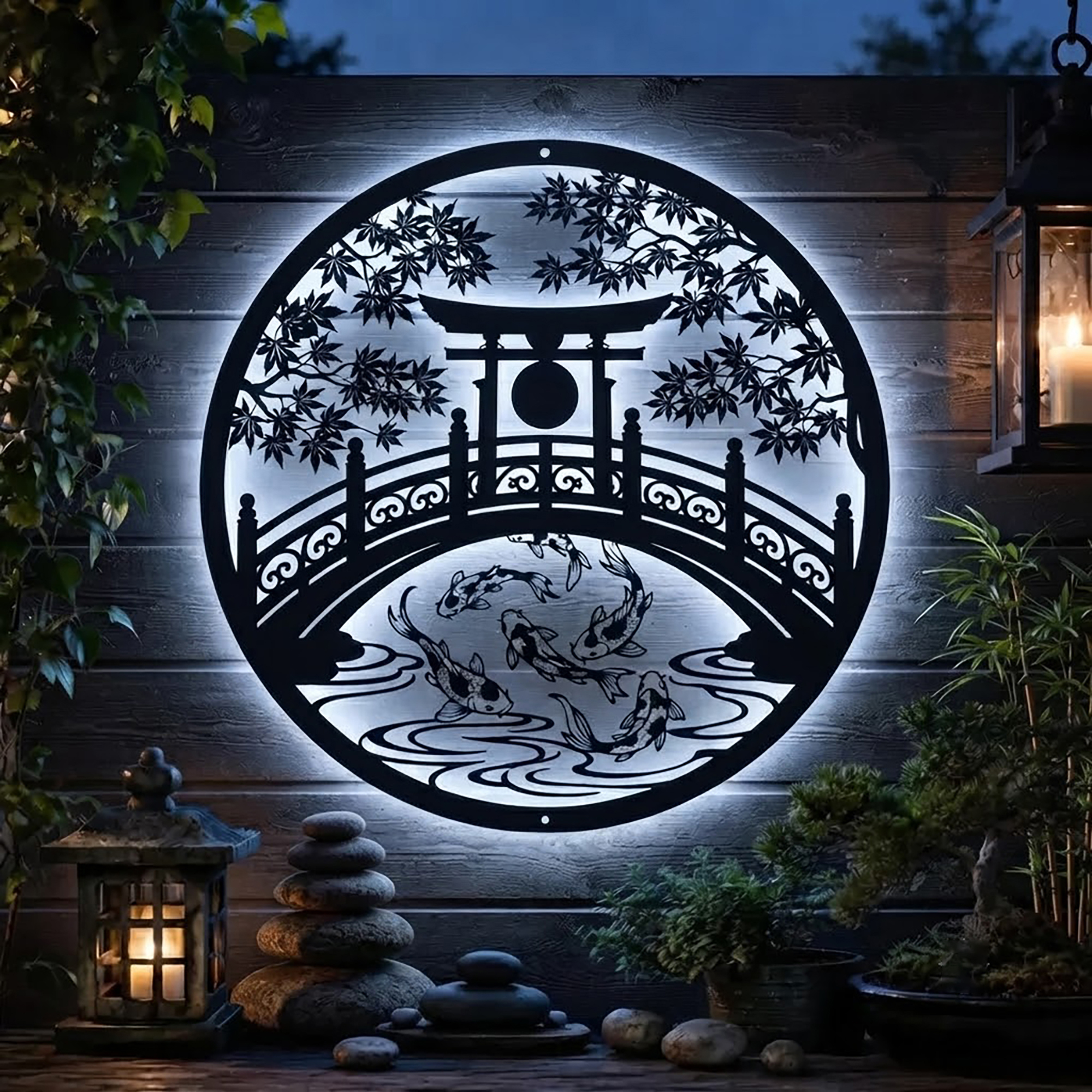 Japanese Garden LED Metal Wall Art
