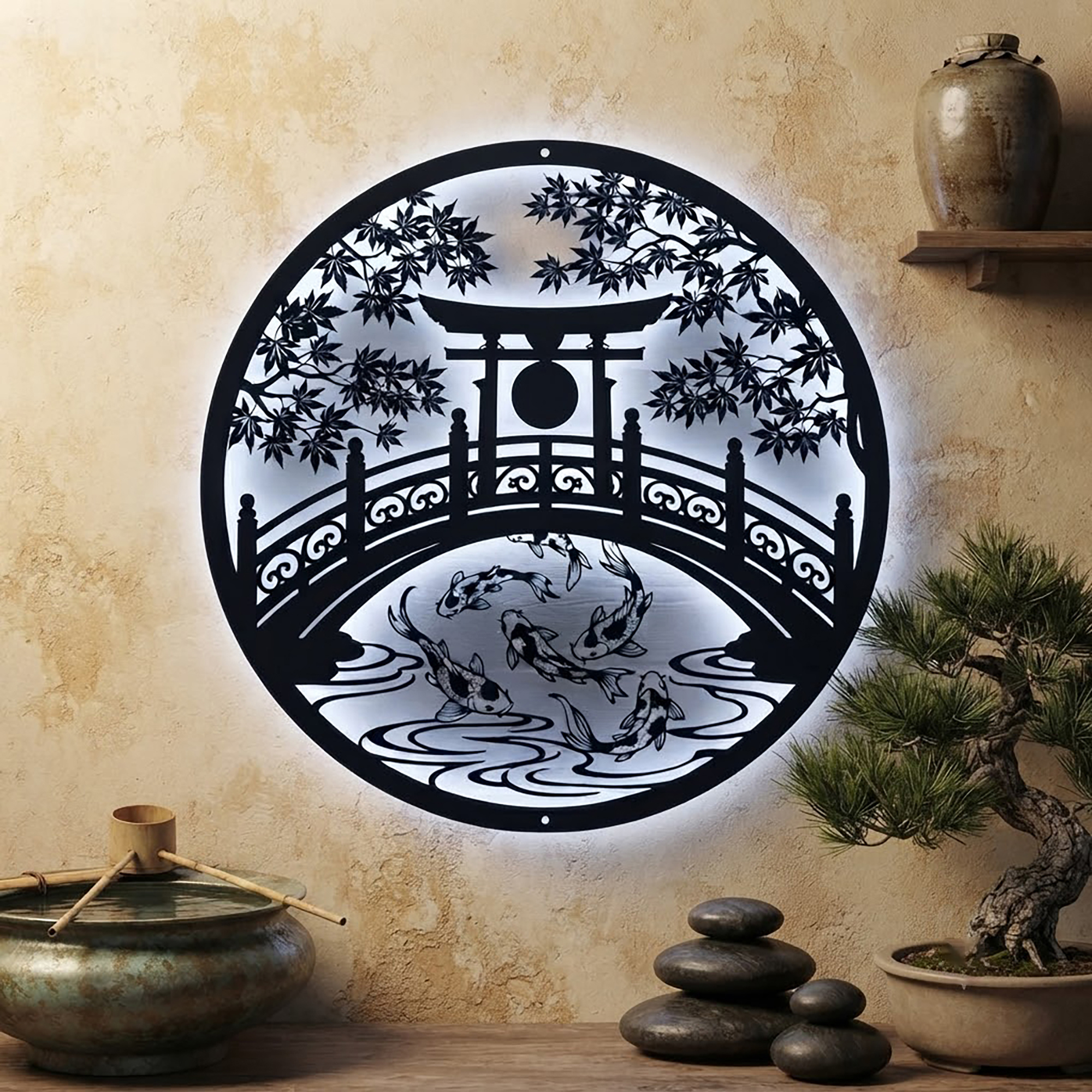 Japanese Garden LED Metal Wall Art - product view 2