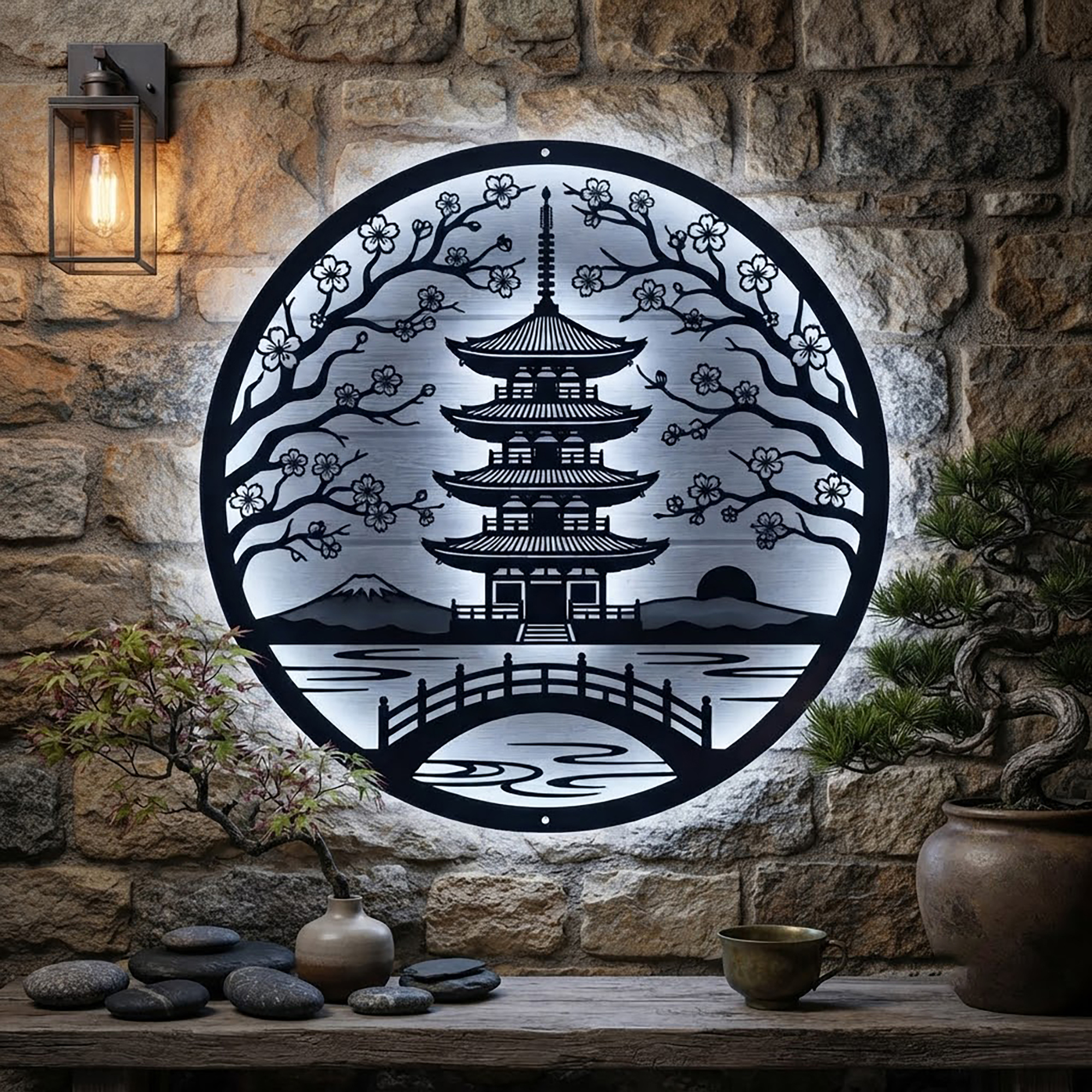 Japanese Pagoda LED Metal Wall Art - product view 2