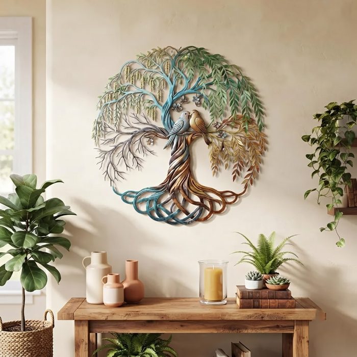 Love Birds Tree of Life Metal Wall Art