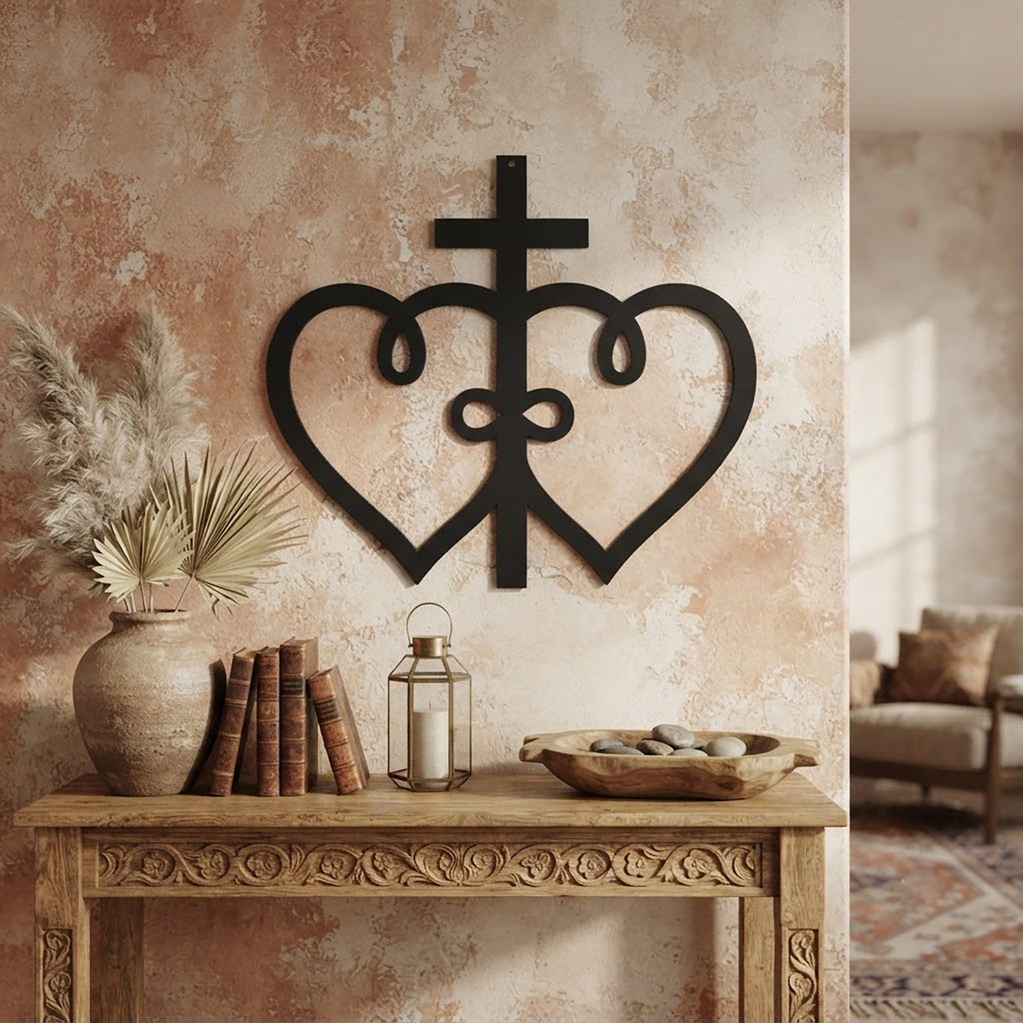 Double Heart Cross Metal Wall Art - product view 2