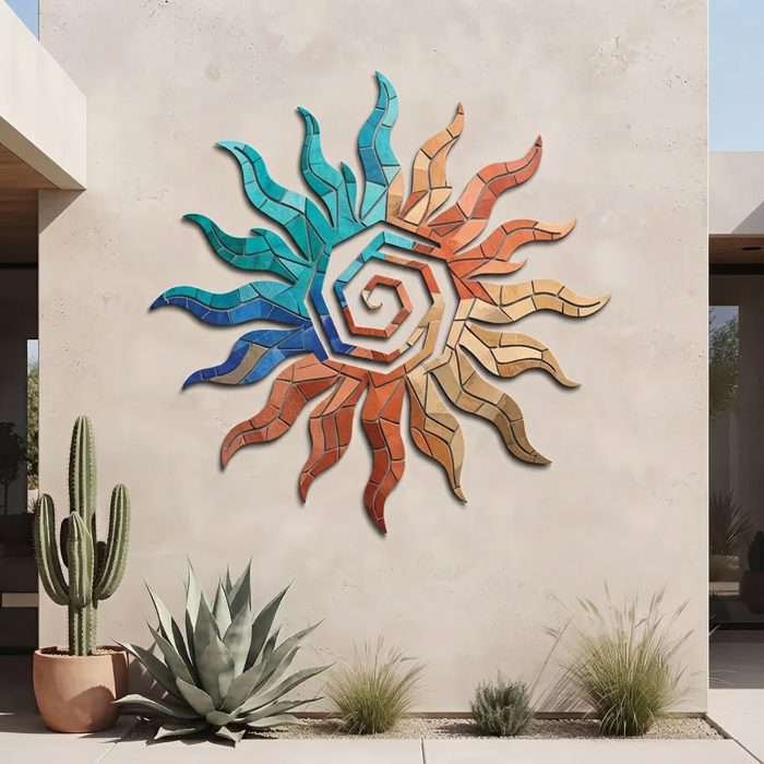 Colorful Mosaic Sun Metal Wall Art