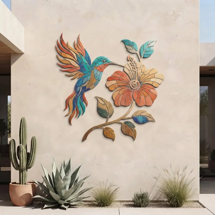Hummingbird and Hibiscus Metal Wall Art