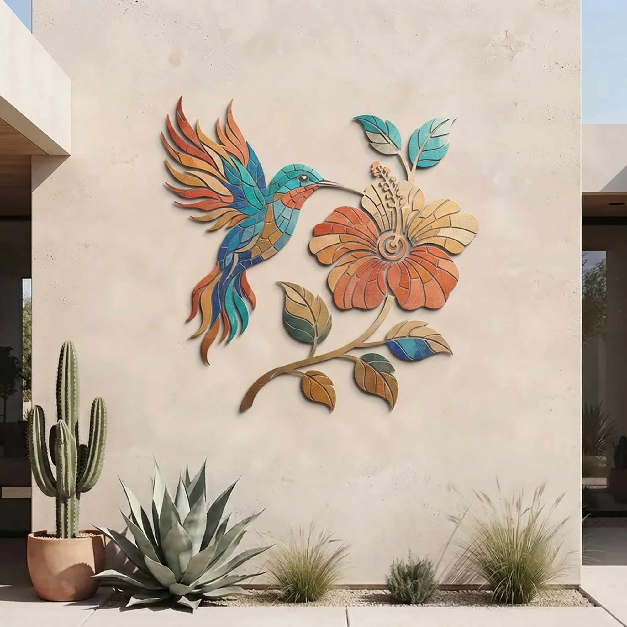 Hummingbird and Hibiscus Metal Wall Art