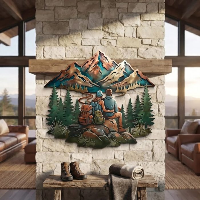 Hiking Couple Metal Wall Art