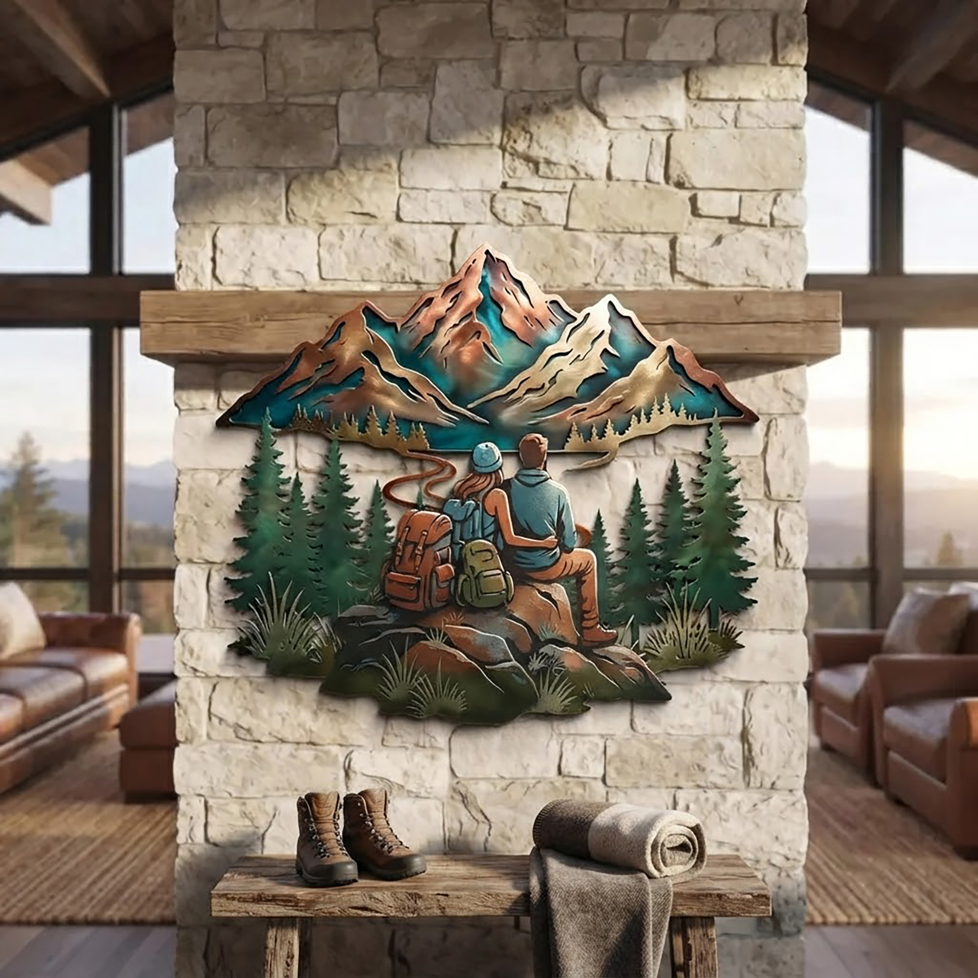 Hiking Couple Metal Wall Art
