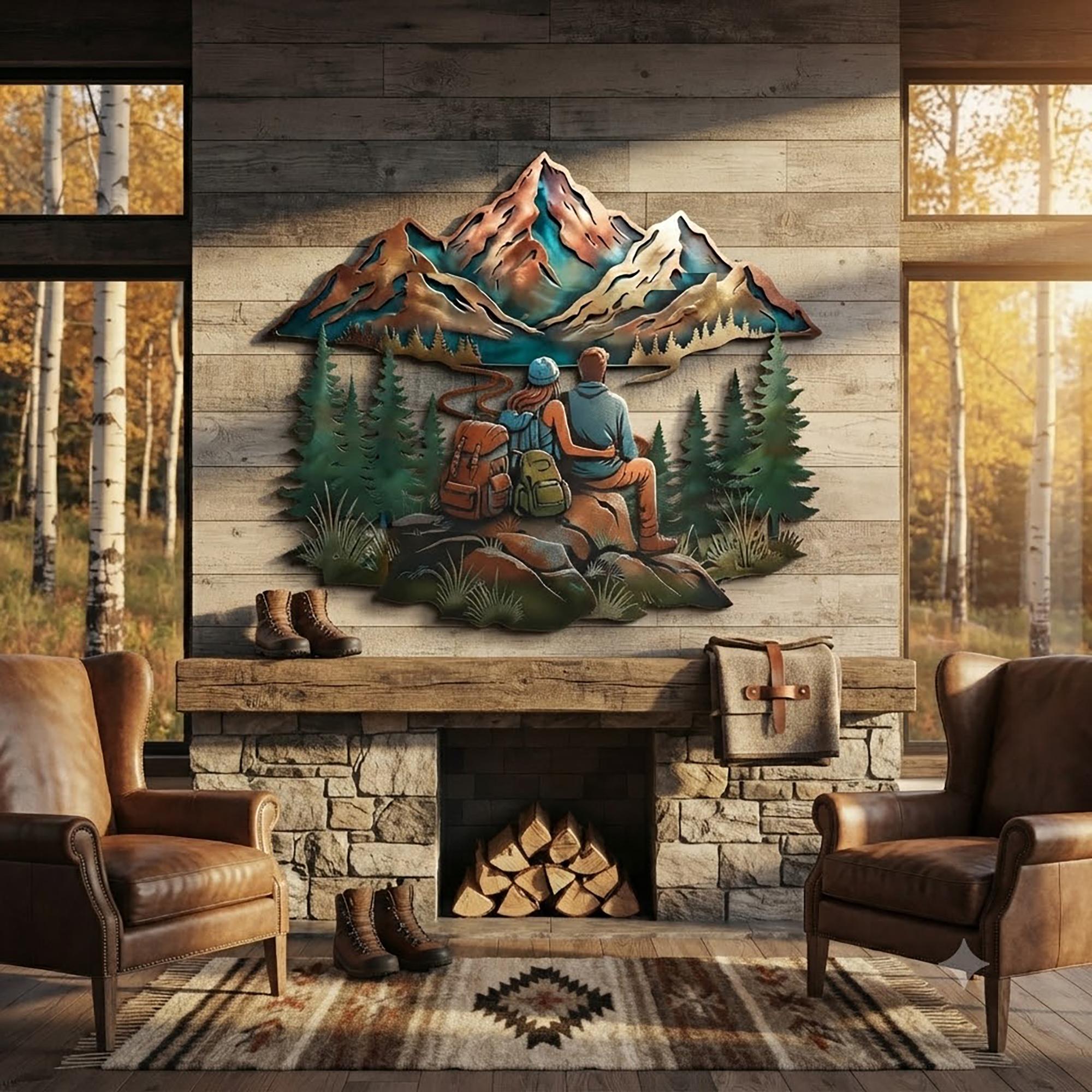 Hiking Couple Metal Wall Art - product view 2