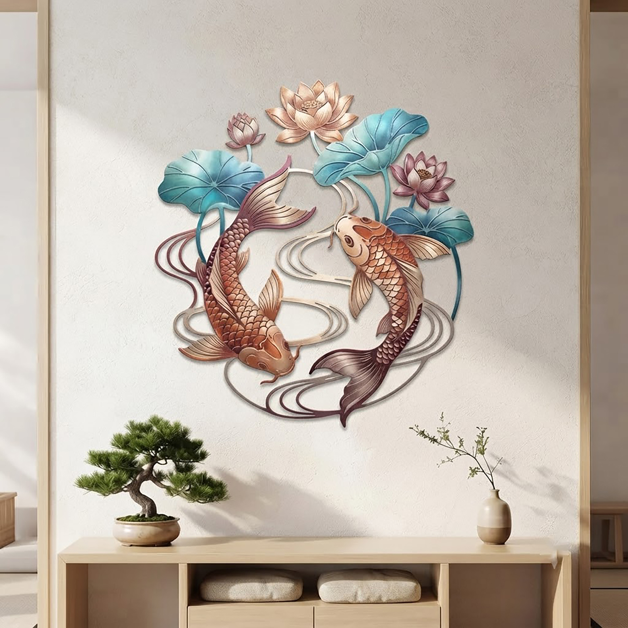 Koi Fish and Lotus Metal Wall Art - product view 2