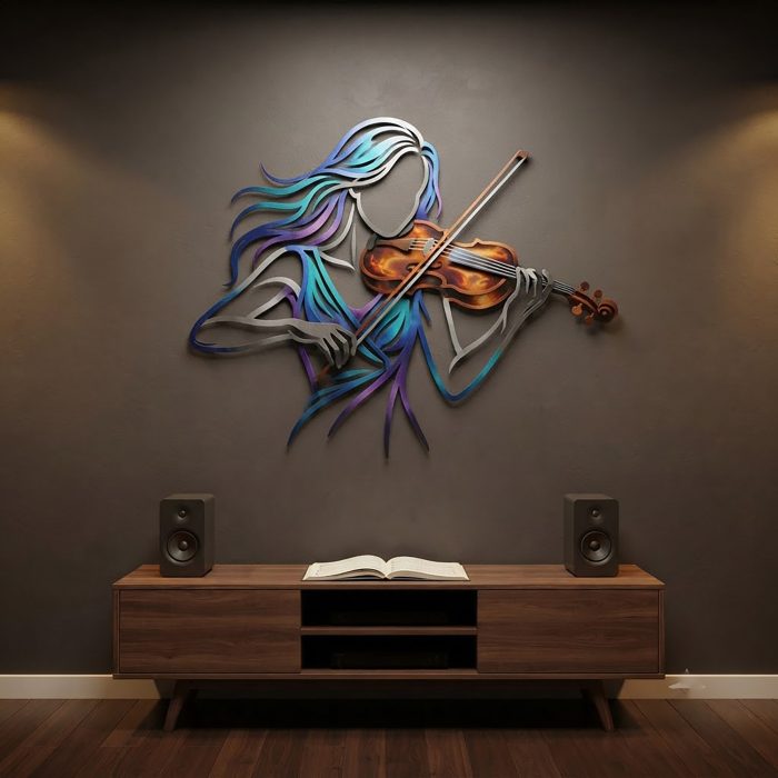 Female Violinist Metal Wall Art