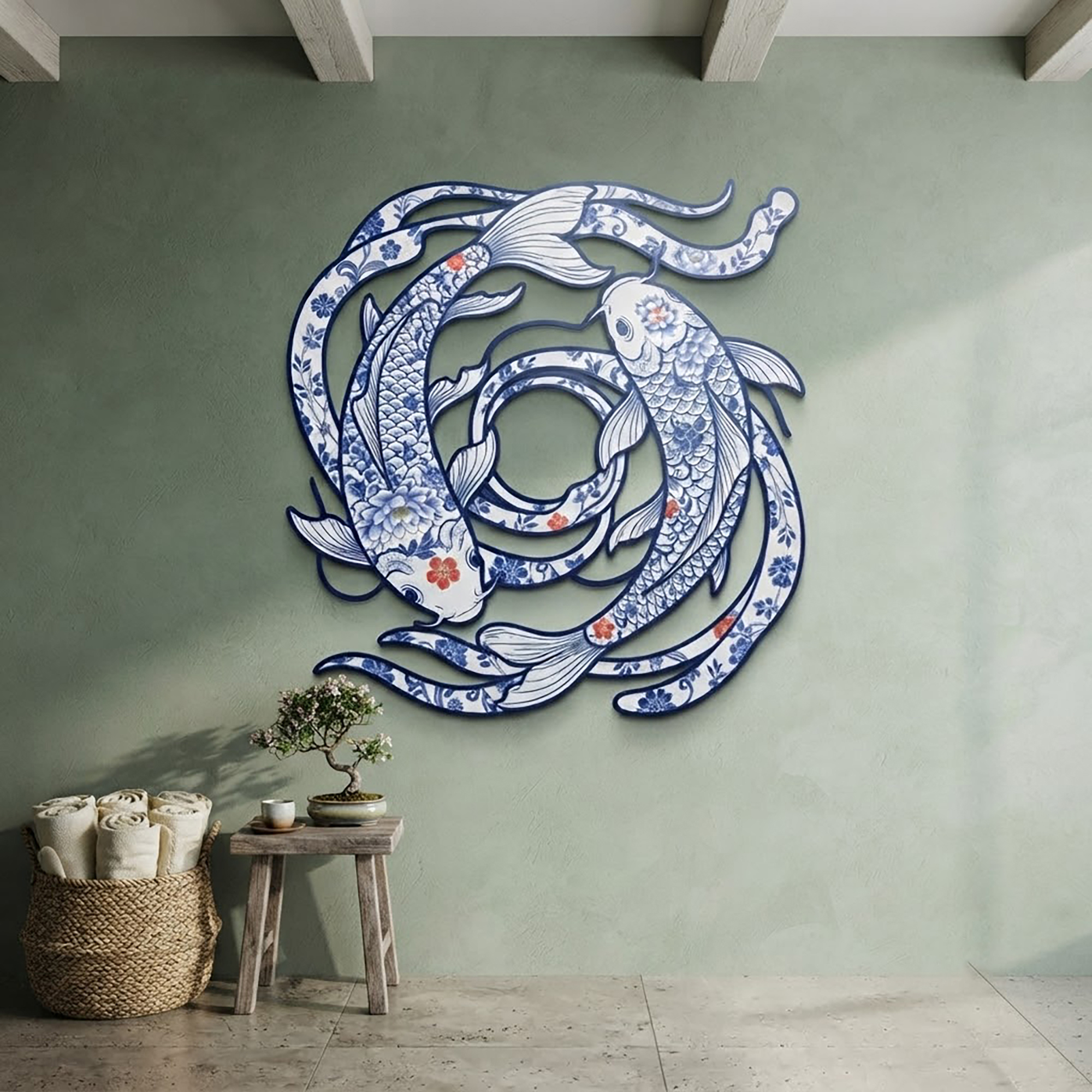 Blue and White Koi Fish Metal Wall Art - product view 2