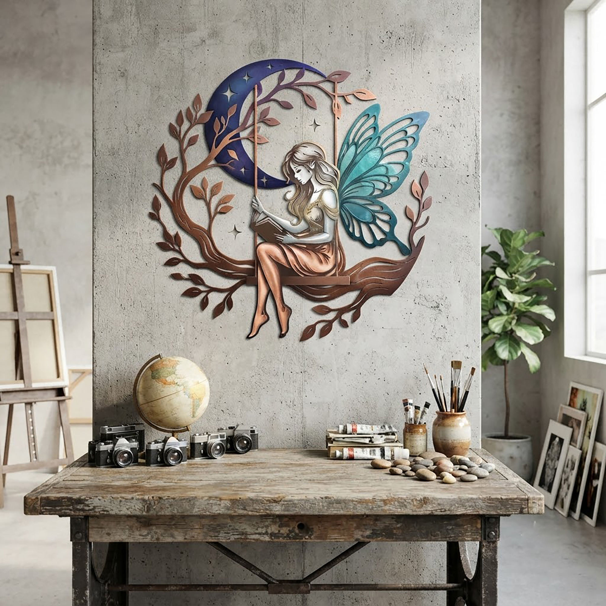 Reading Fairy on Swing Metal Wall Art - product view 2