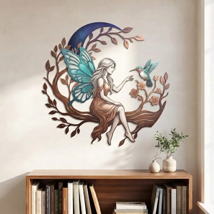 Fairy and Hummingbird Metal Wall Art