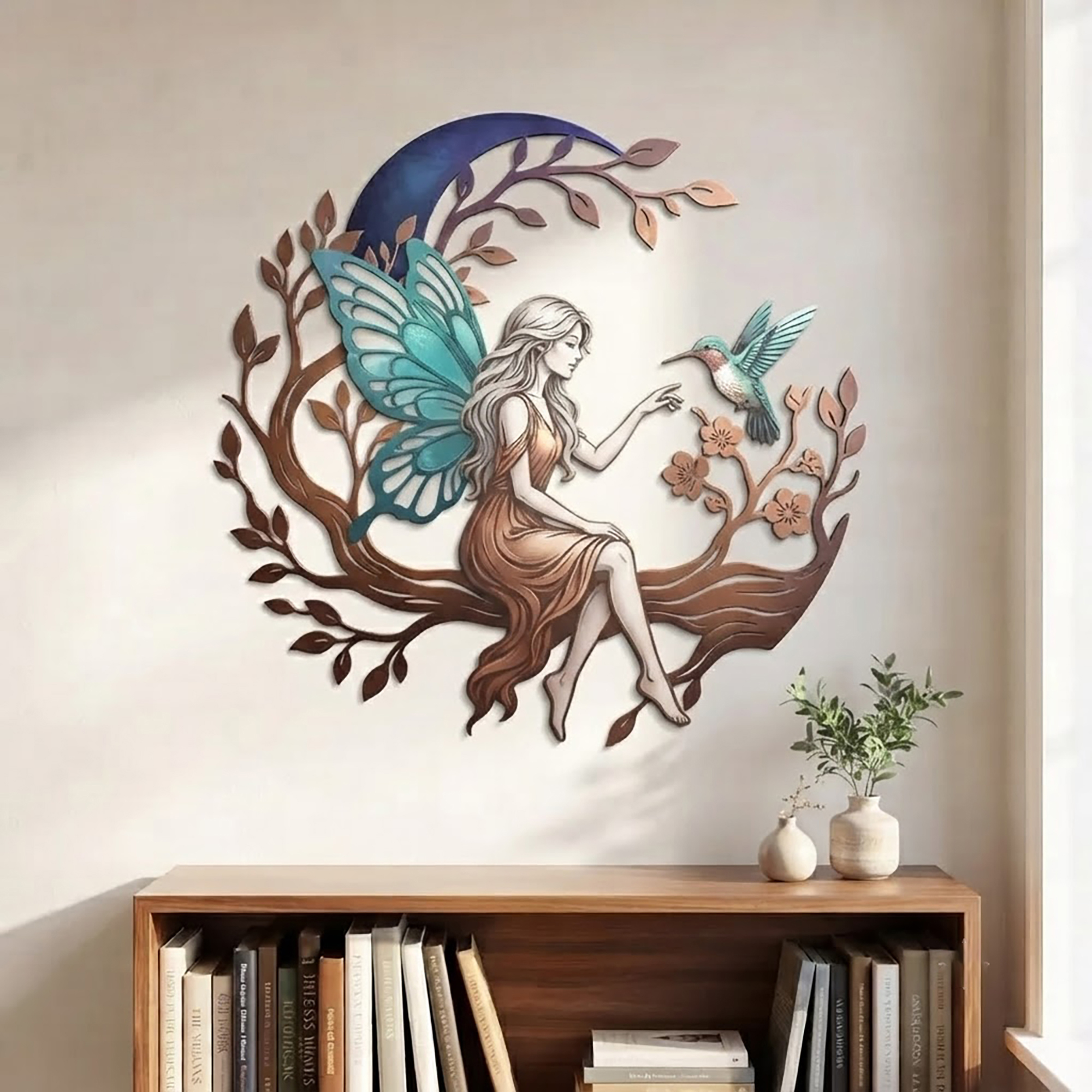 Fairy and Hummingbird Metal Wall Art