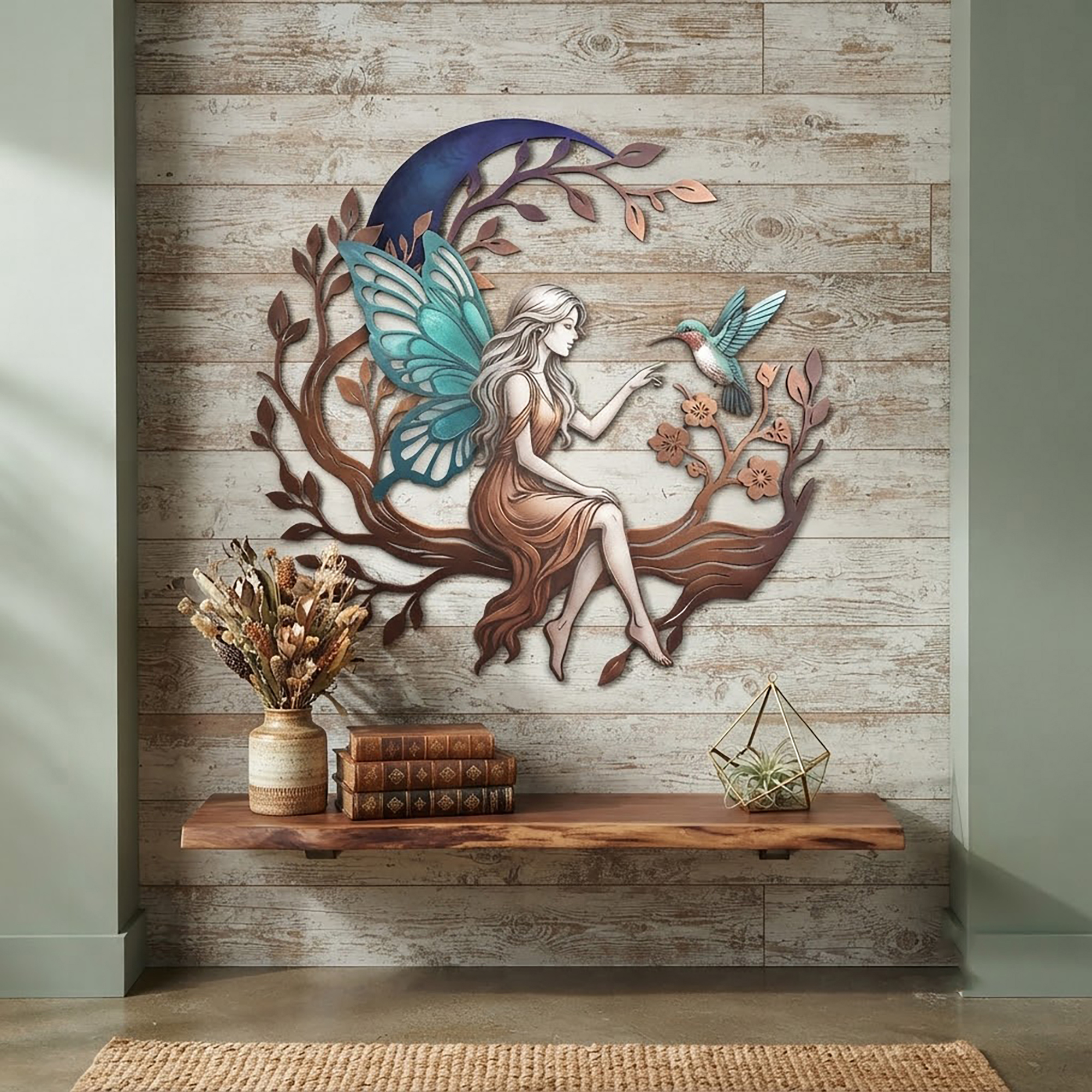 Fairy and Hummingbird Metal Wall Art - product view 2