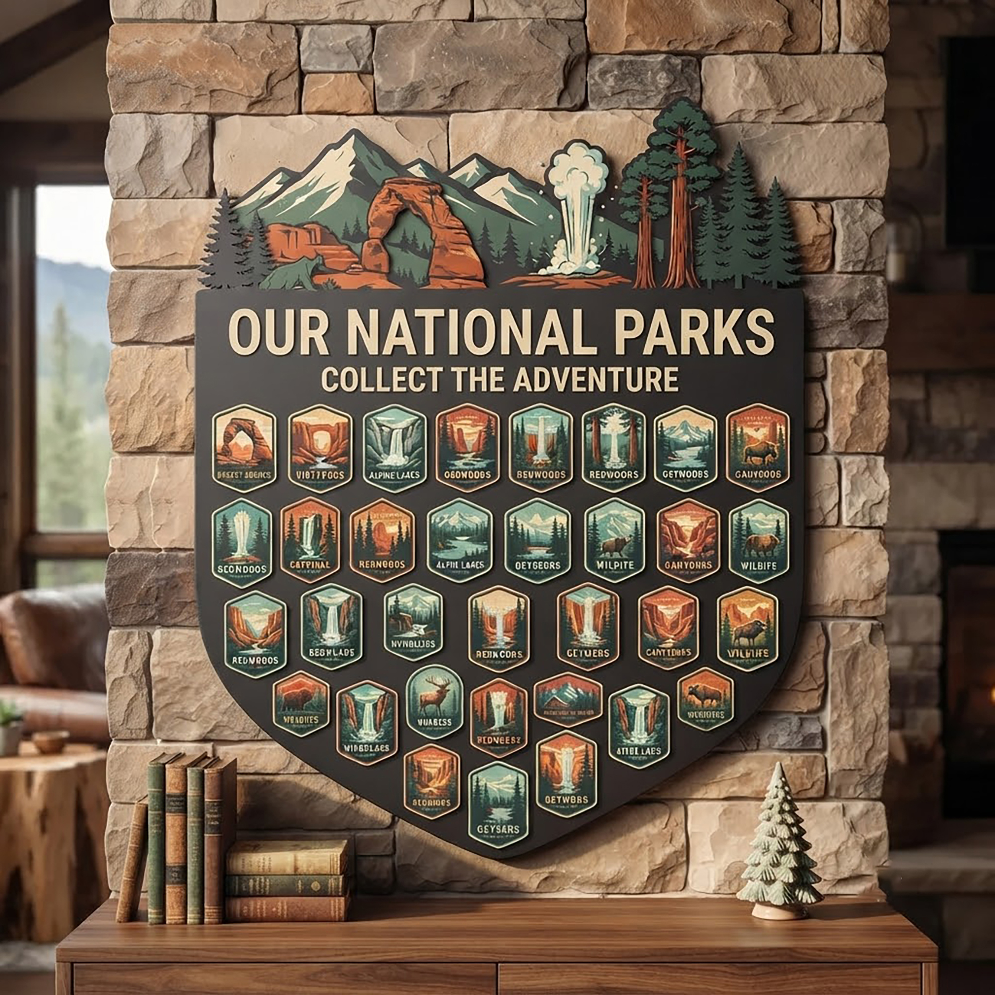 National Park Metal Badge Display