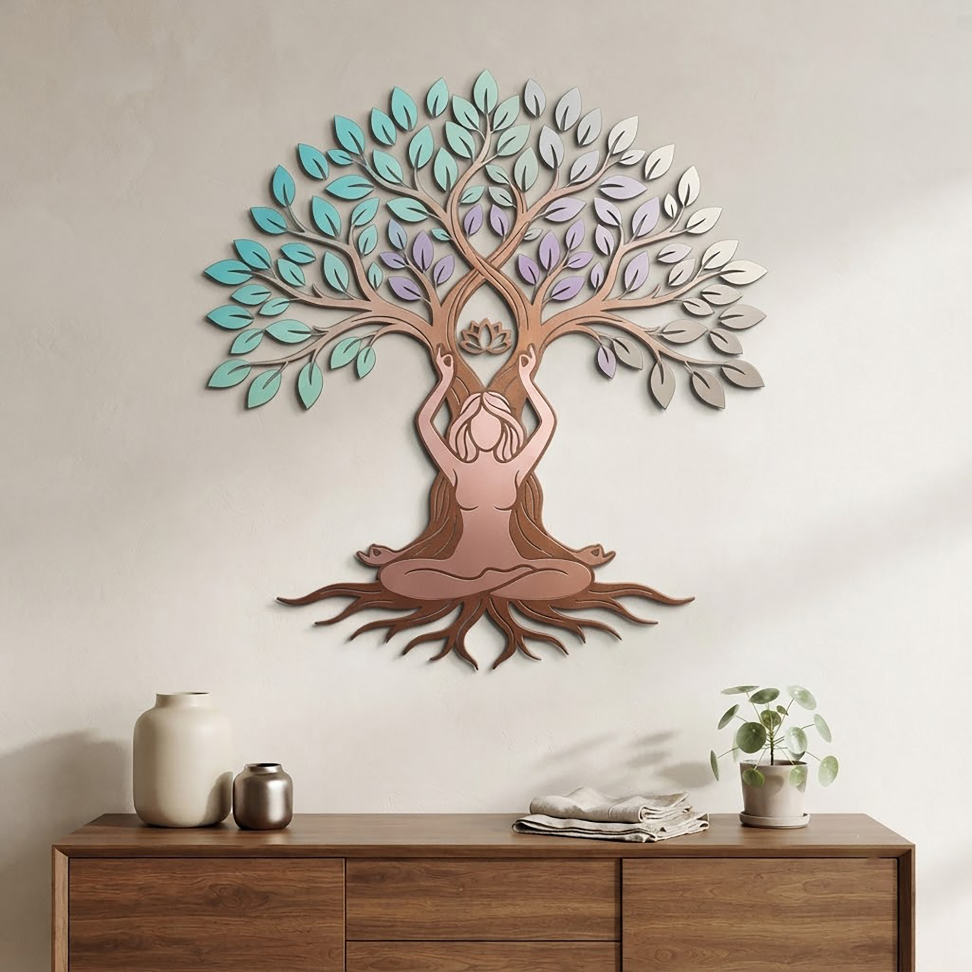Yoga Woman Tree of Life Metal Wall Art