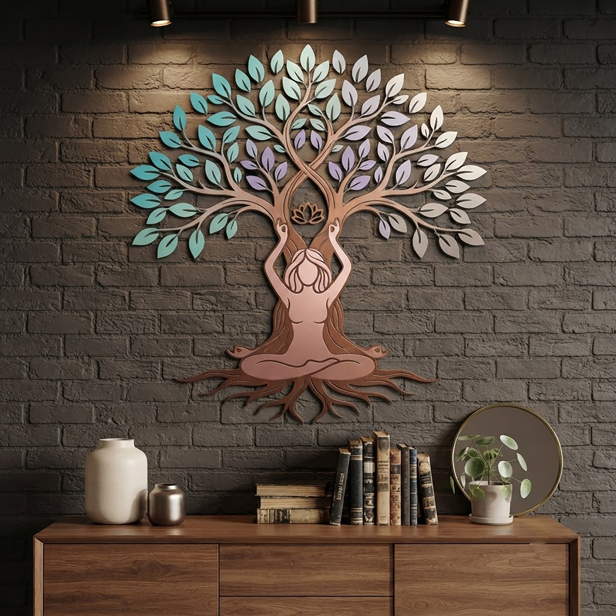Yoga Woman Tree of Life Metal Wall Art - product view 2