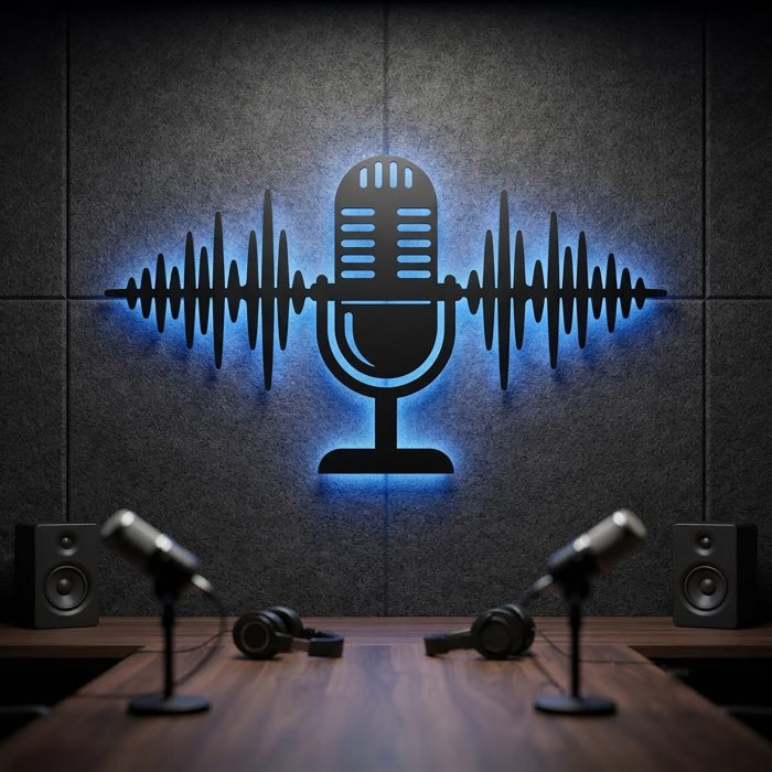 LED Microphone Metal Wall Art