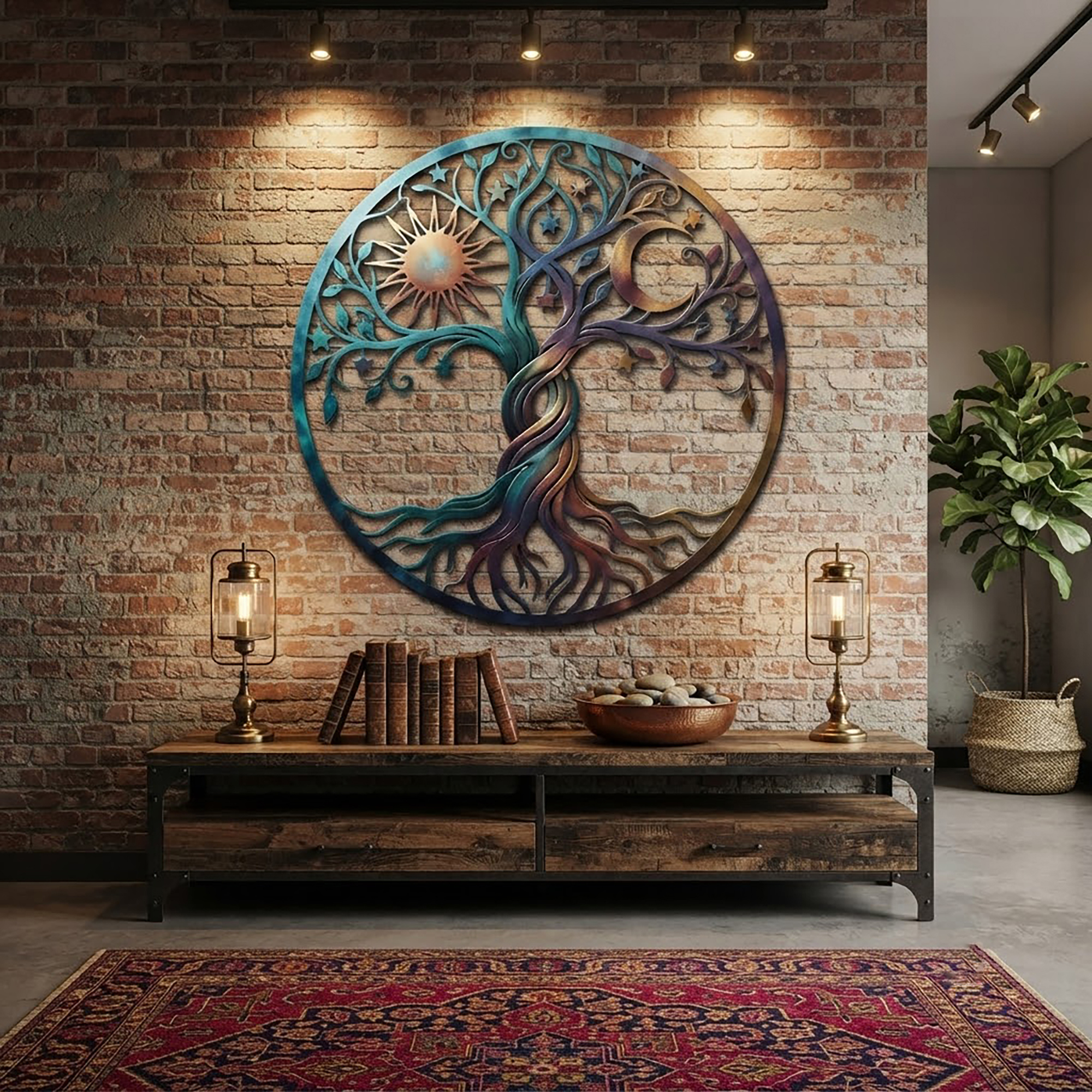 Sun and Moon Tree of Life Metal Wall Art - product view 2
