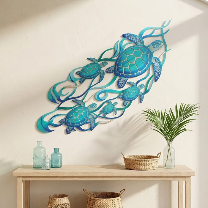 Sea Turtle Family Metal Wall Art