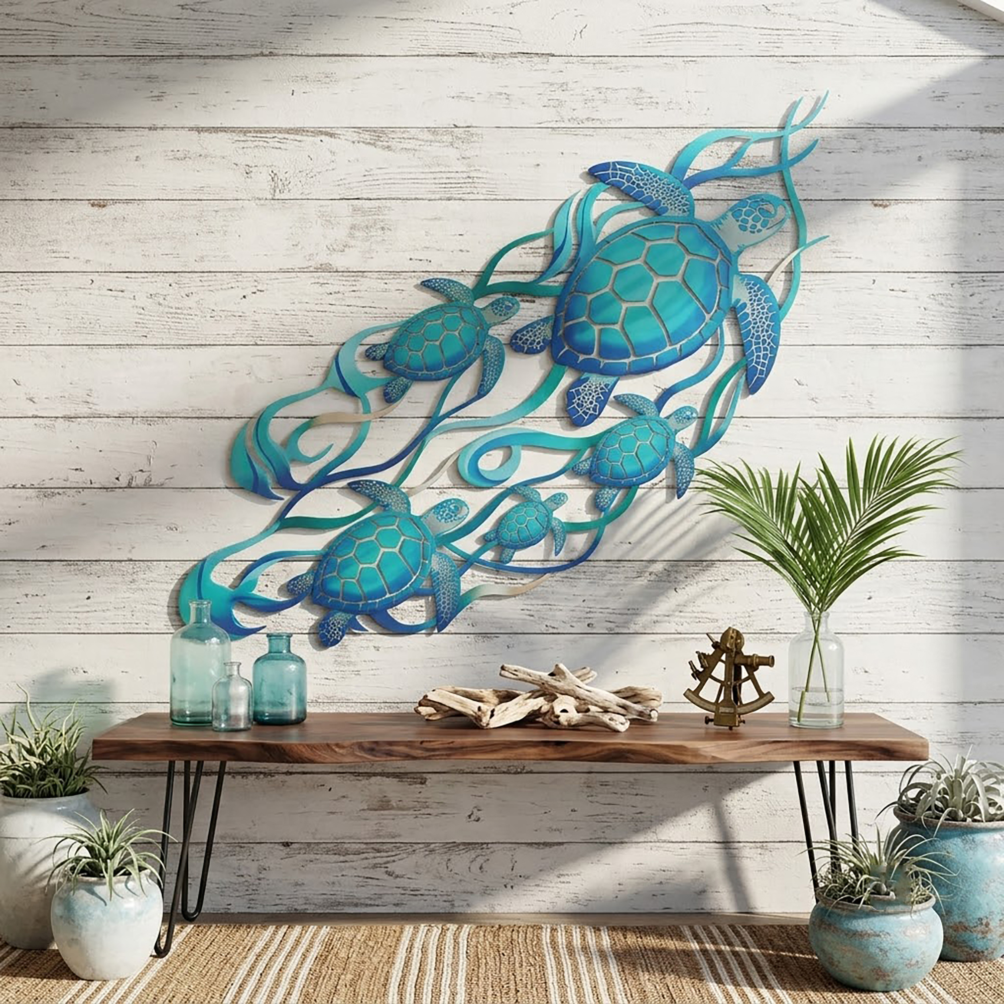 Sea Turtle Family Metal Wall Art - product view 2