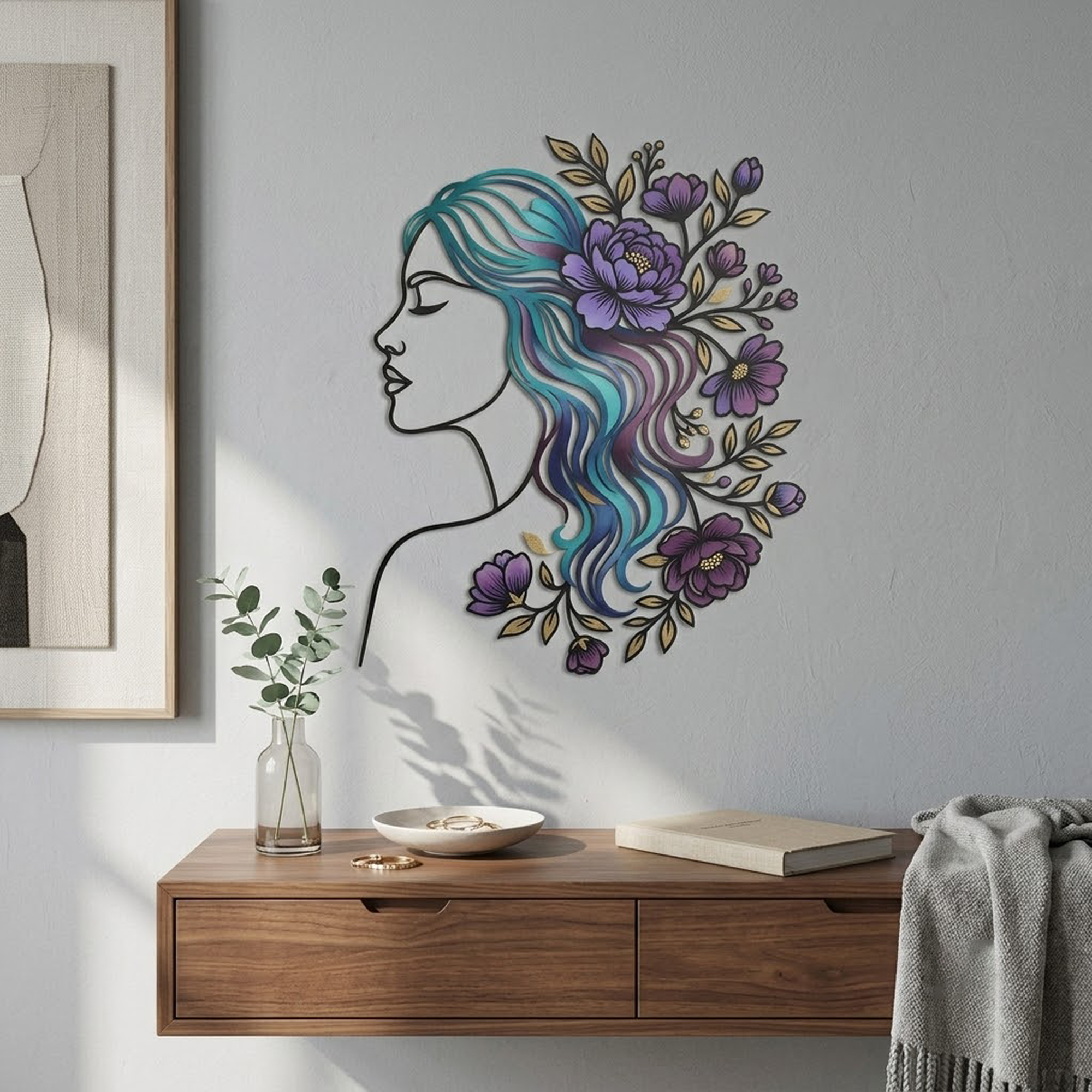 Floral Woman Metal Wall Art - product view 4