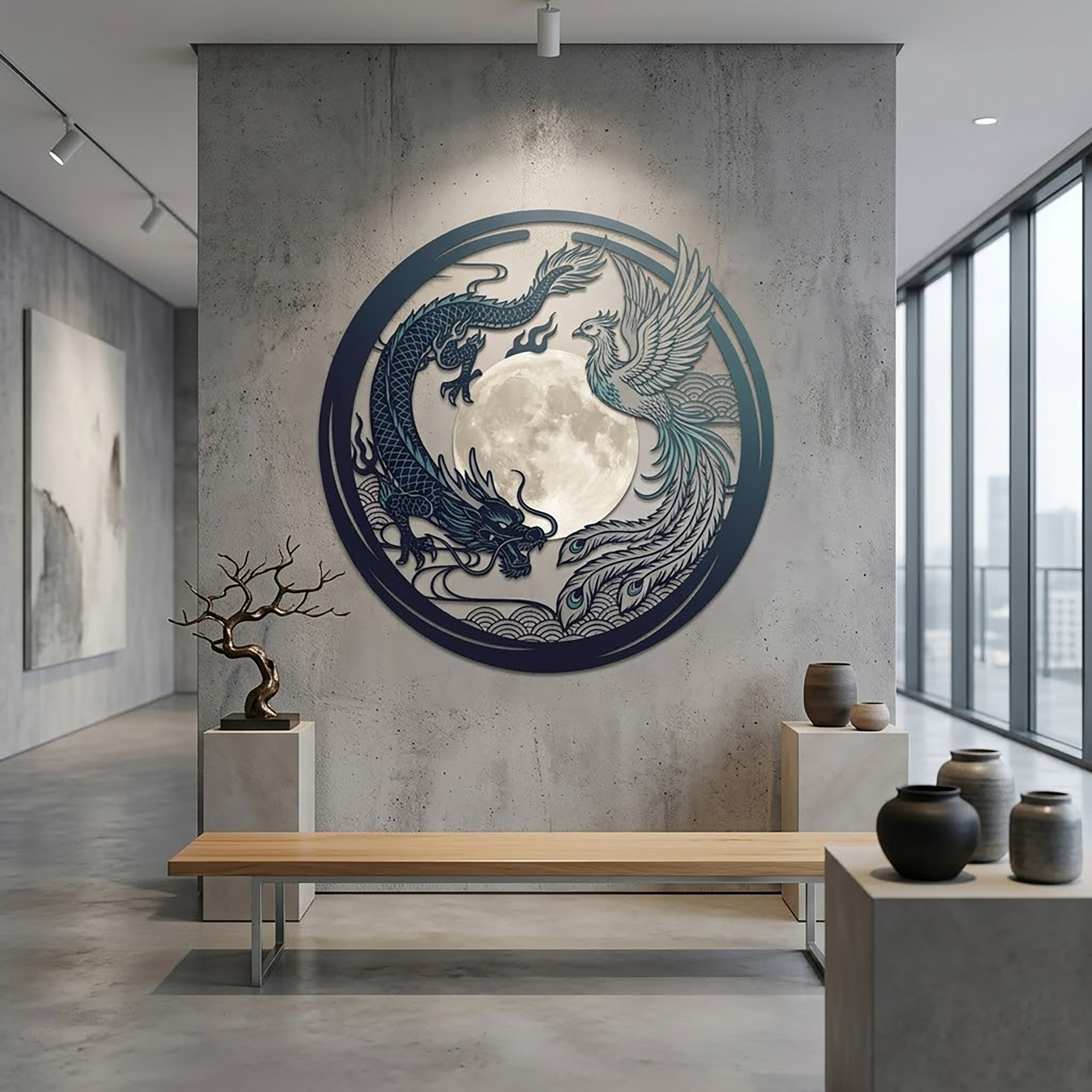 Dragon and Phoenix Metal Wall Art - product view 3