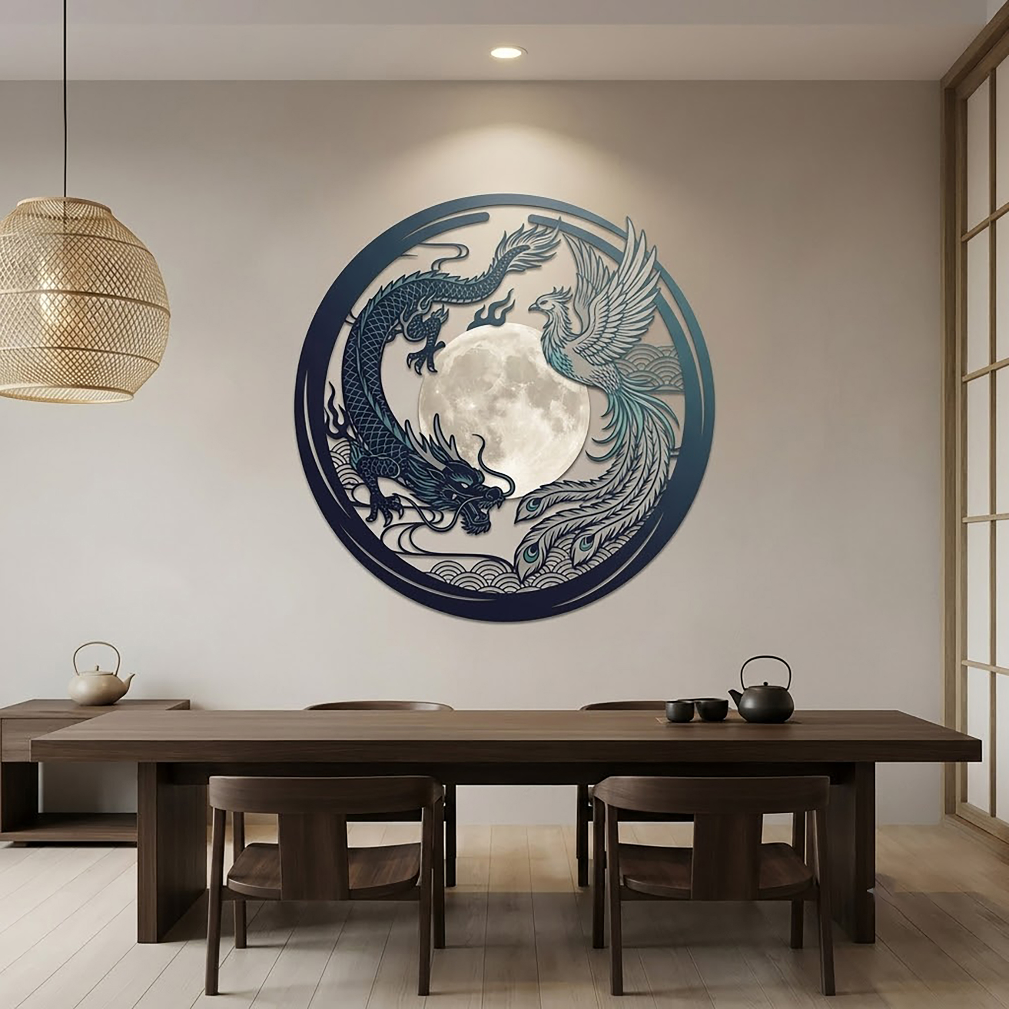 Dragon and Phoenix Metal Wall Art - product view 2