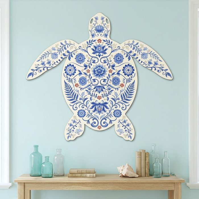 Floral Sea Turtle Metal Wall Art