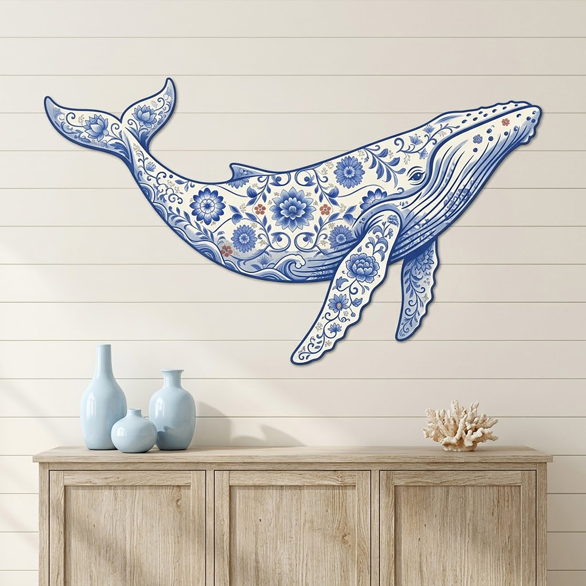 Floral Humpback Whale Metal Wall Art